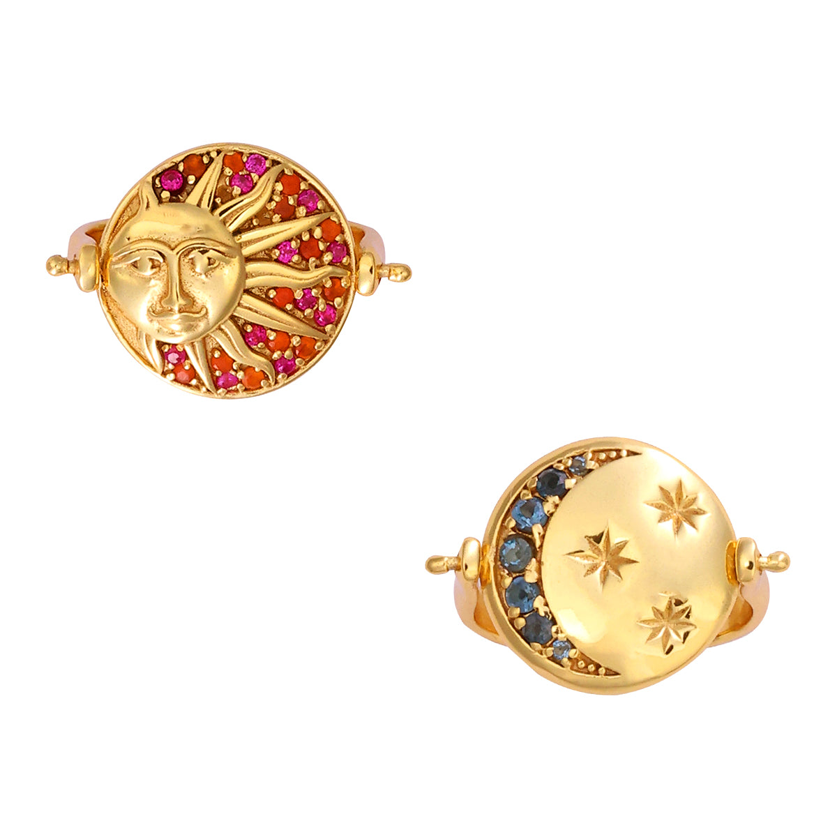 Aurora Sun & Moon Flip Ring in Garnet, gold plated, handcrafted gemstone rings Singapore