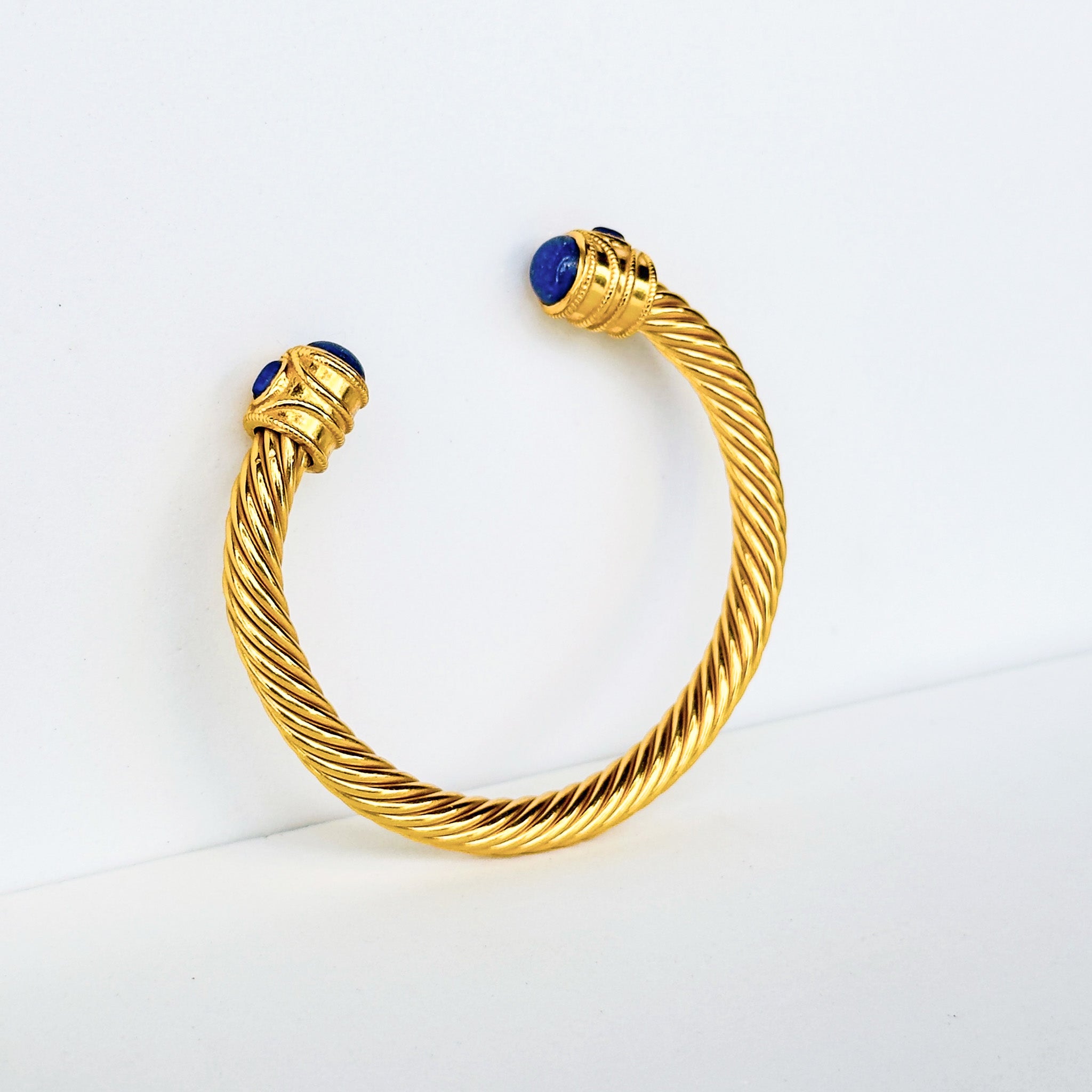 Cable cuff in Lapis Lazuli in Lapis Lazuli, gold plated, handcrafted gemstone bracelets Singapore