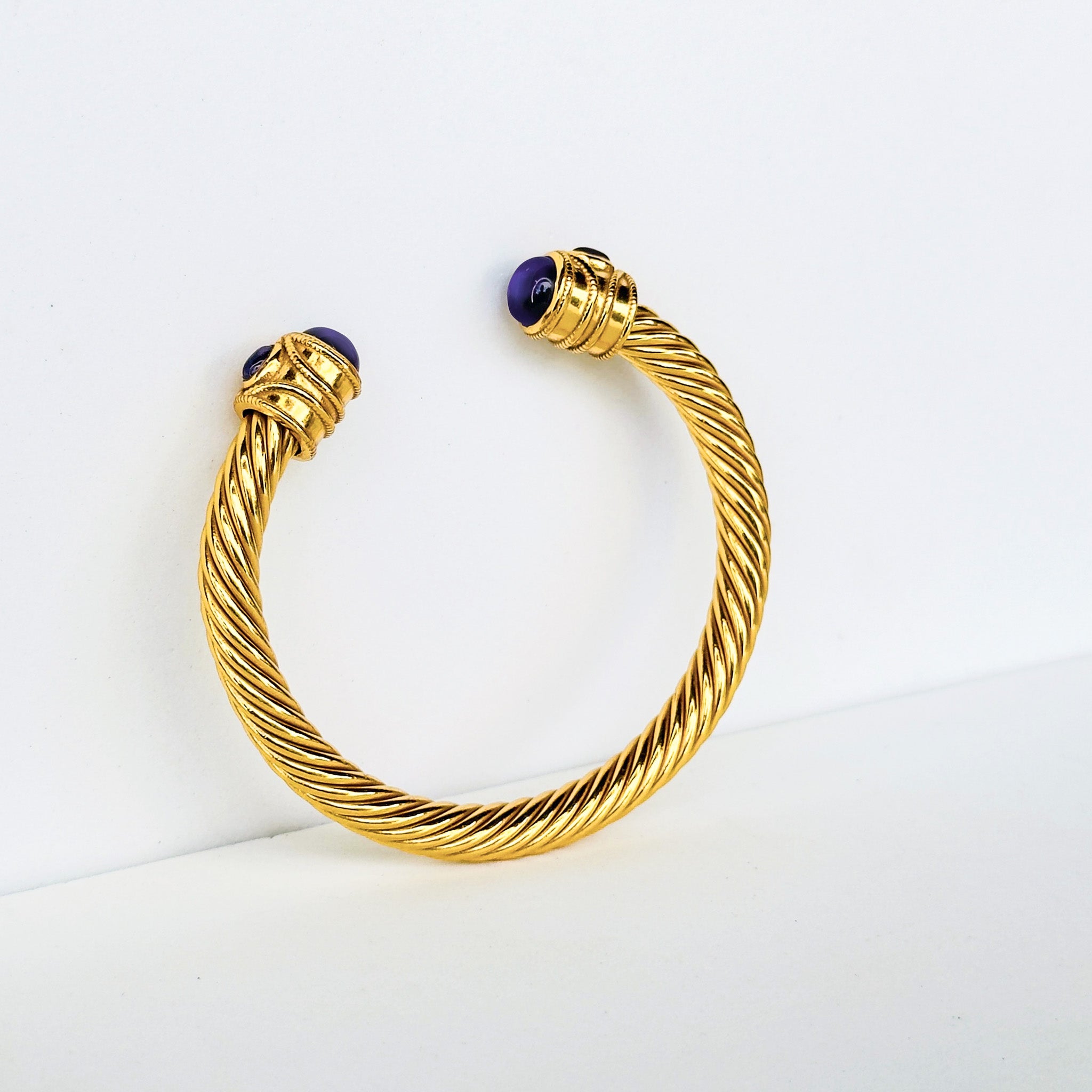 Cable Cuff in Amethyst in Amethyst, gold plated, handcrafted gemstone bracelets Singapore