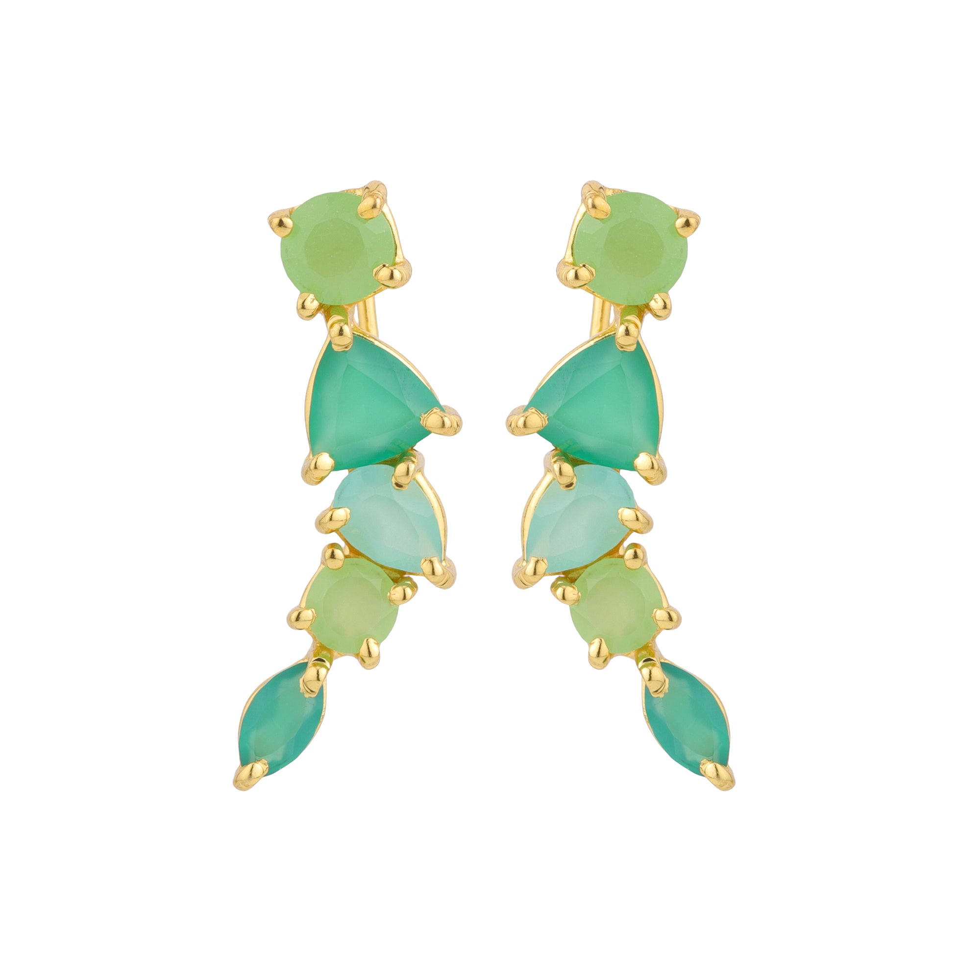 Gemstone Climber Earrings in Greens in Aqua Chalcedony, gold plated, handcrafted gemstone earrings Singapore