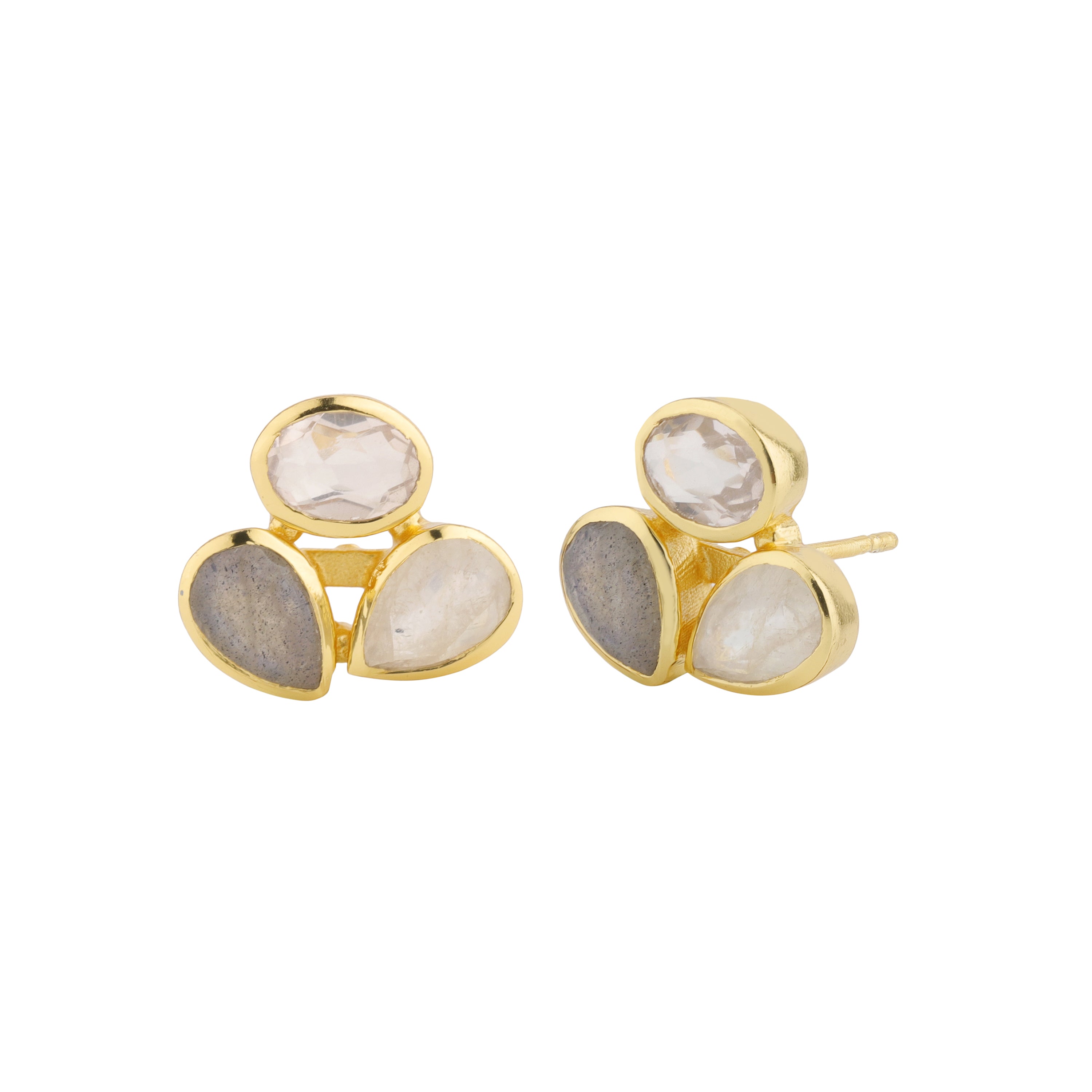 Earrings - Cluster in Pastels in Rose Quartz, gold plated, handcrafted gemstone earrings Singapore