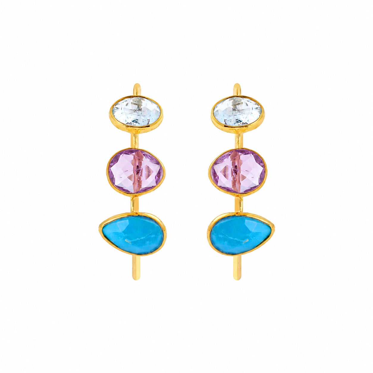 Gemstone Hoops in Aquamarine, Amethyst & Turquoise