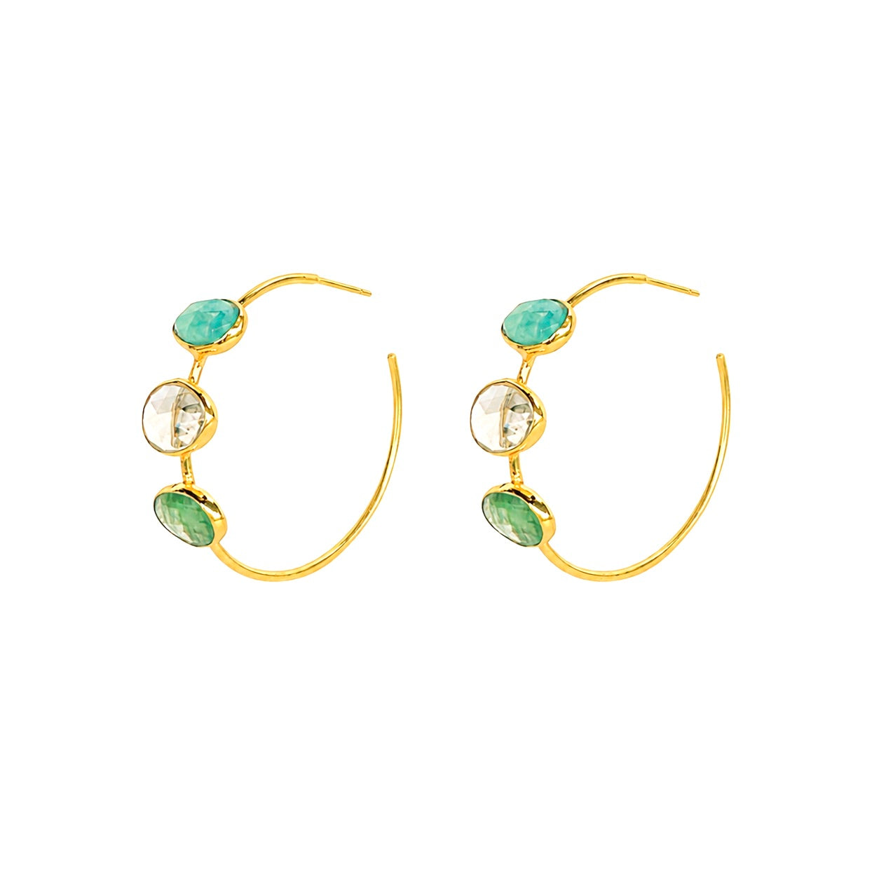 Gemstone Hoops in Green Kyanite, Prasiolite & Turquoise