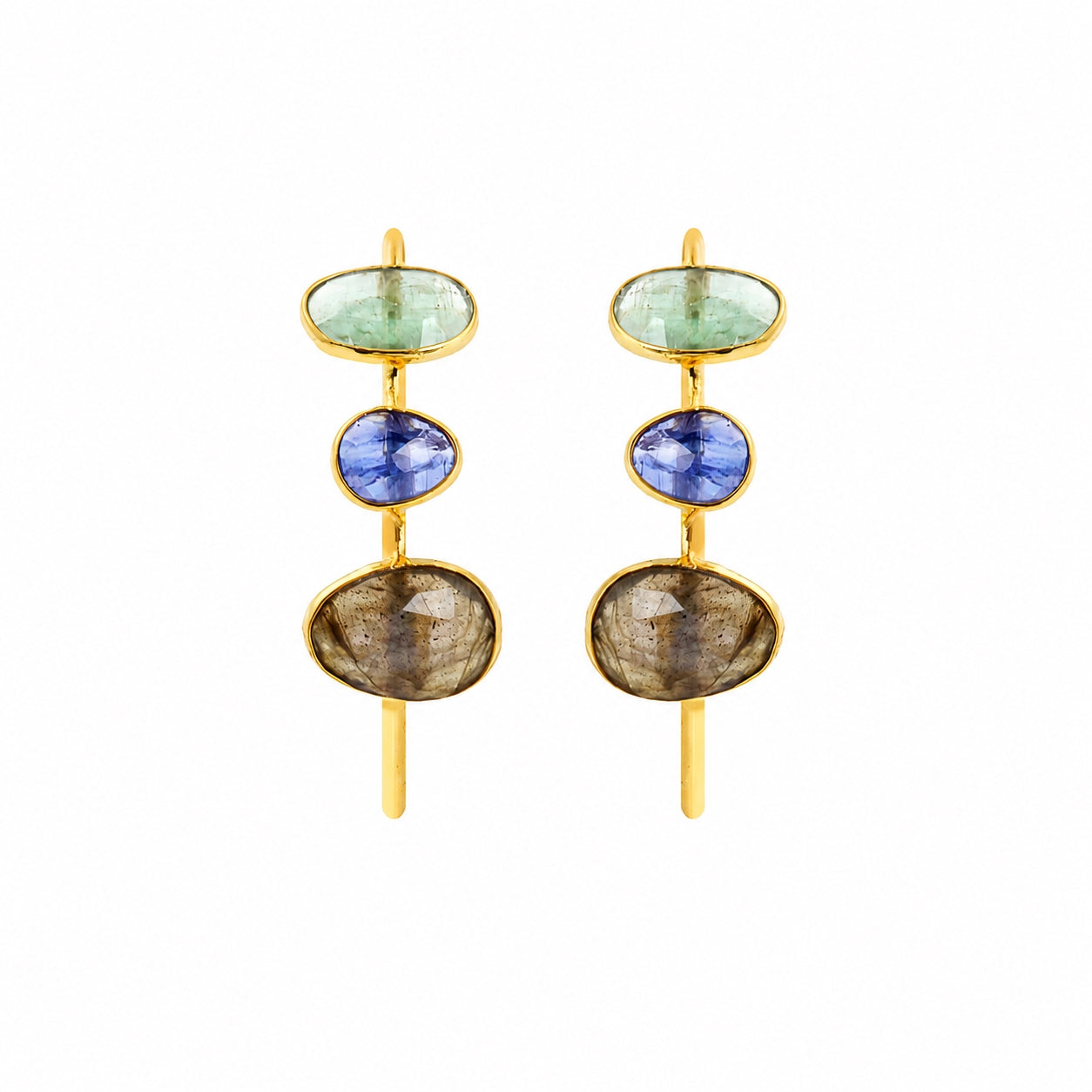Gemstone Hoops in Labradorite, Green Kyanite & Blue Kyanite