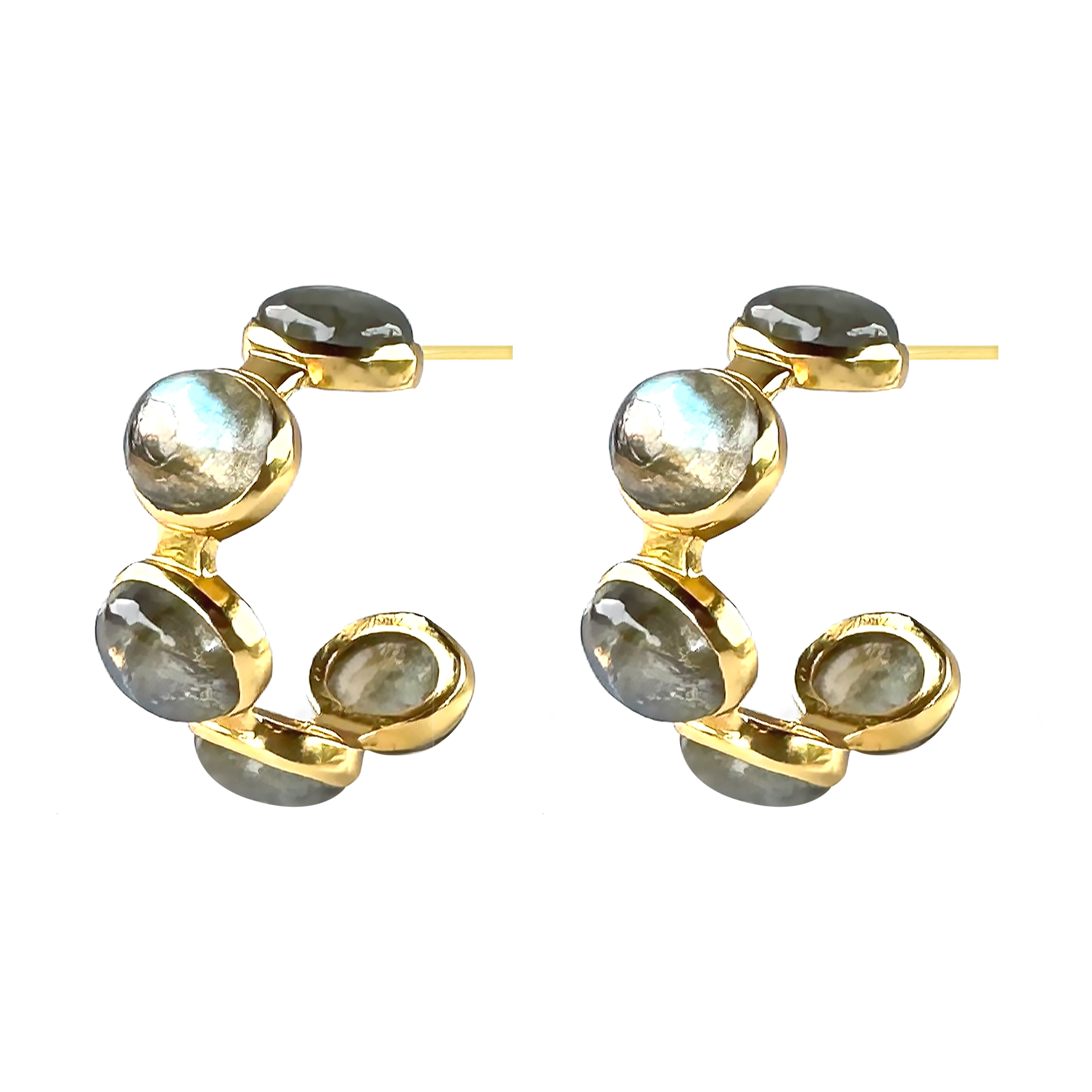 Bubble Hoop in Labradorite in Labradorite, gold plated, handcrafted gemstone earrings Singapore