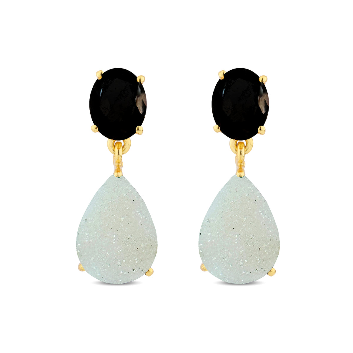 Isolde Earrings in Black Onyx & Agate Druzy