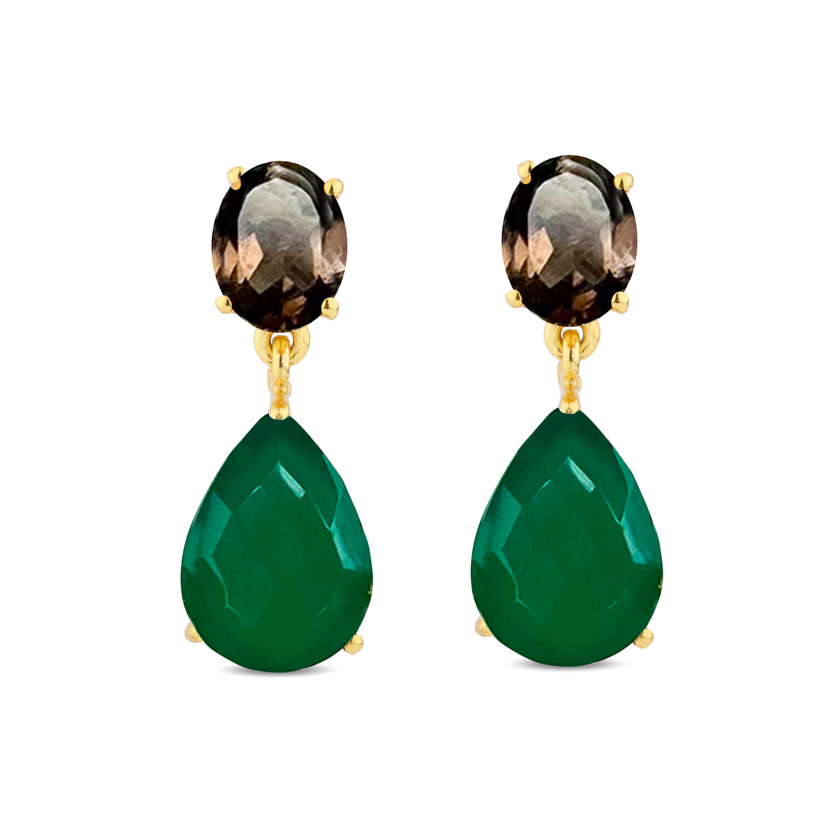 Isolde Earrings in Smoky Quartz & Green Onyx