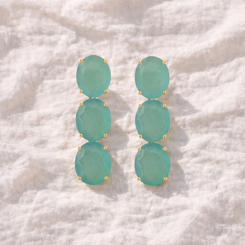 Sabina Earrings in Aqua Chalcedony in Aqua Chalcedony, gold plated, handcrafted gemstone earrings Singapore