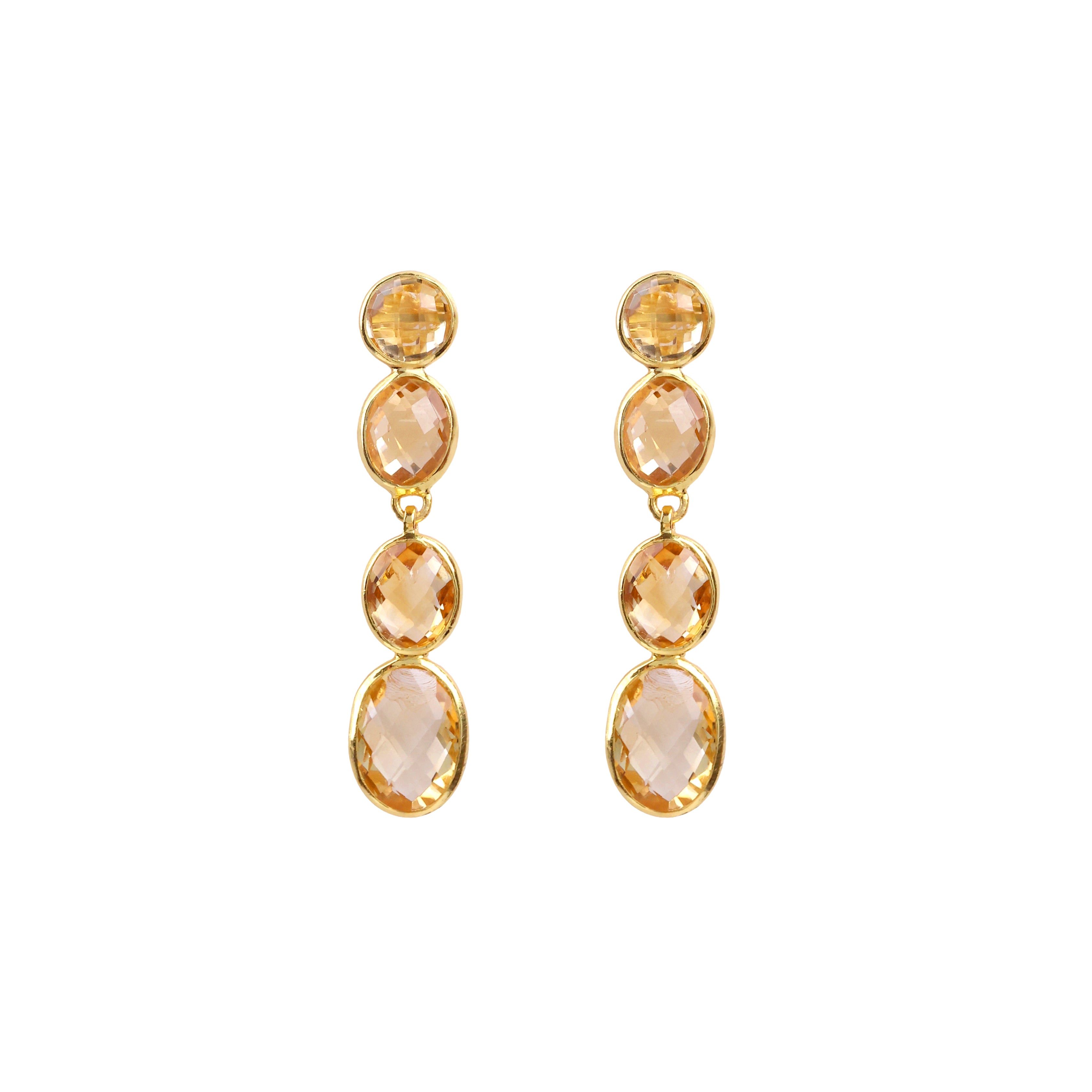 Citrine Chandelier Earrings in Citrine, gold plated, handcrafted gemstone earrings Singapore