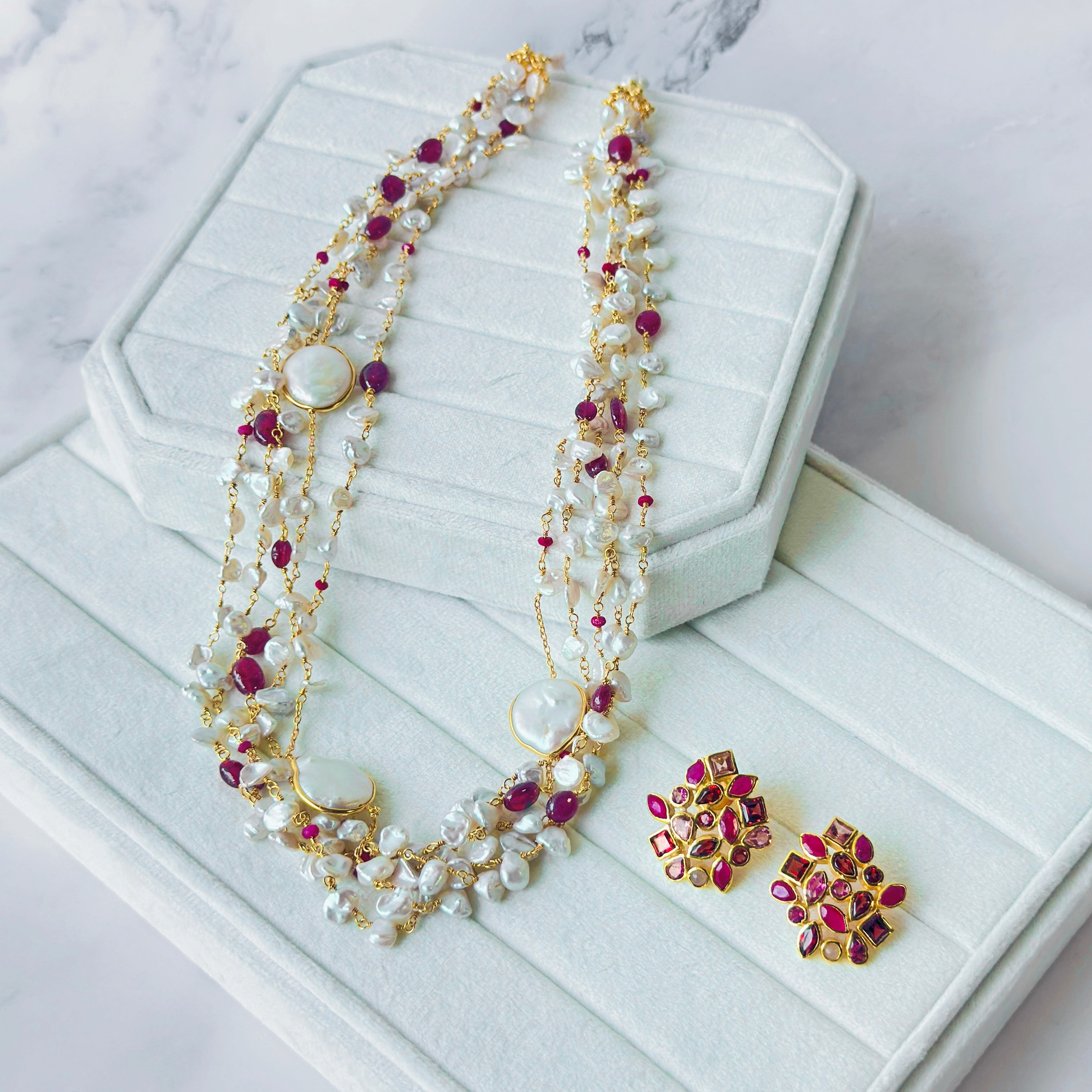 5 Strand Ruby & Pearl Necklace