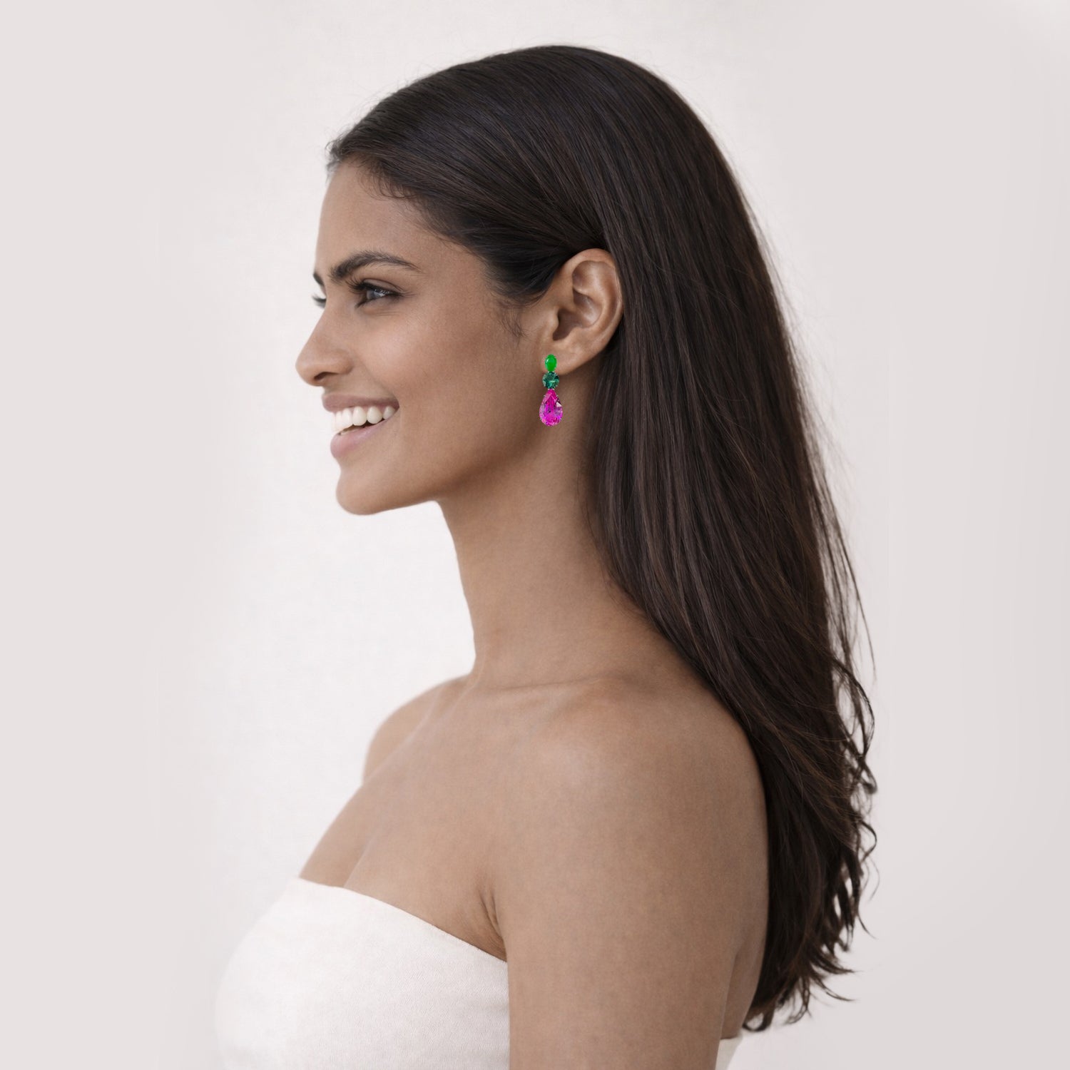 Green Onyx, Green Quartz & Pink Topaz Trio in Green Onyx, gold plated, handcrafted gemstone earrings Singapore