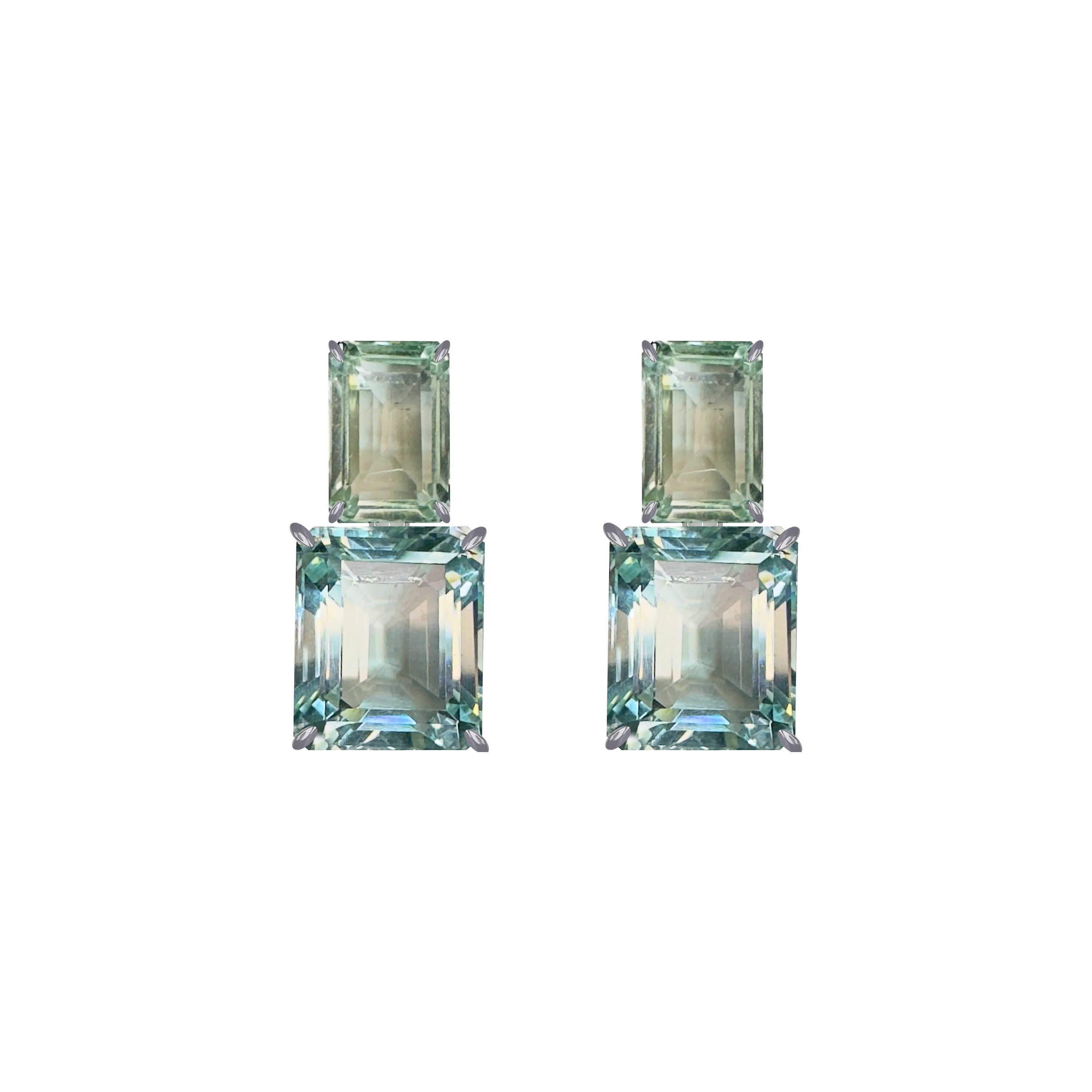 Prasiolite & Aquamarine Duo in Prasiolite, gold plated, handcrafted gemstone earrings Singapore