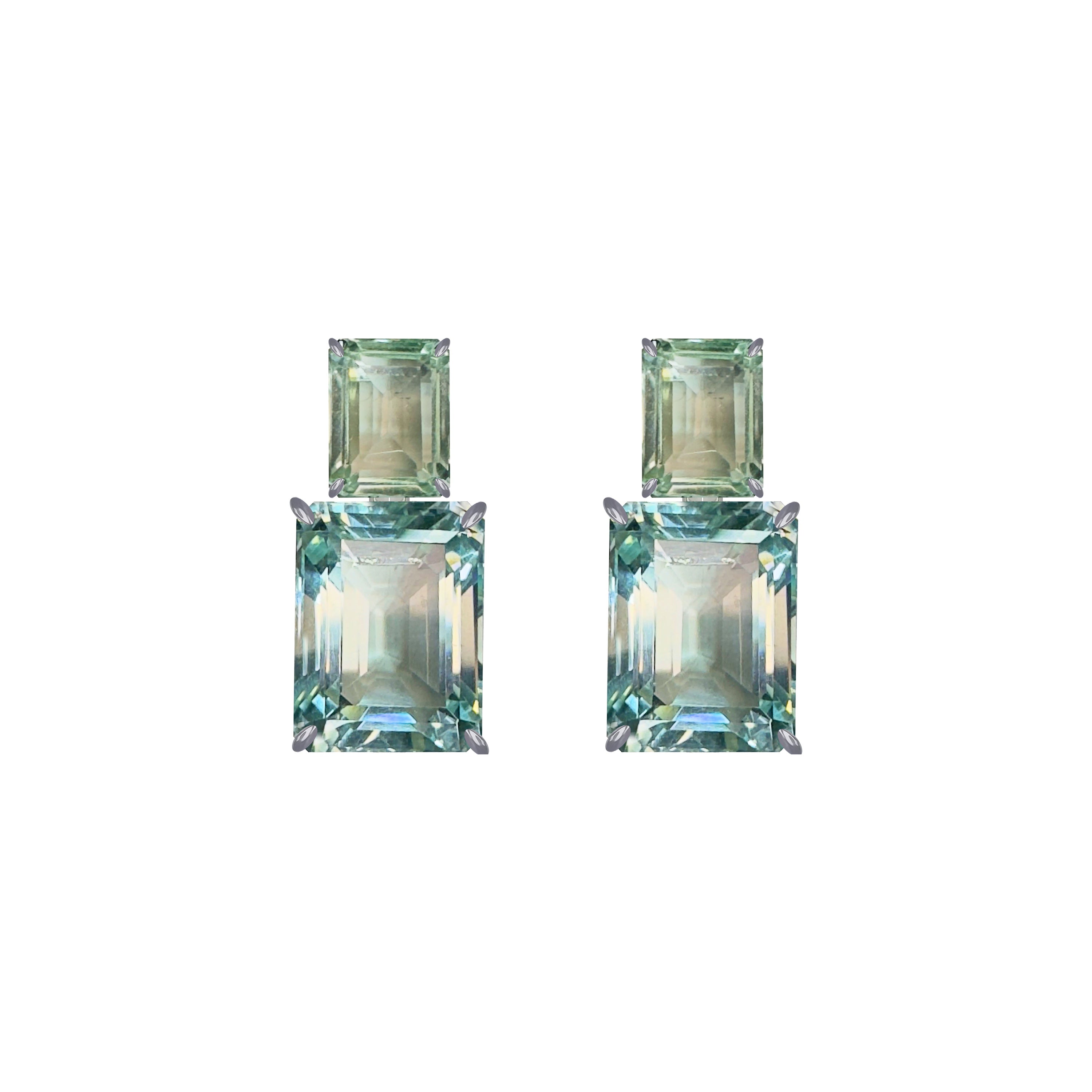 Prasiolite & Aquamarine Duo in Prasiolite, gold plated, handcrafted gemstone earrings Singapore