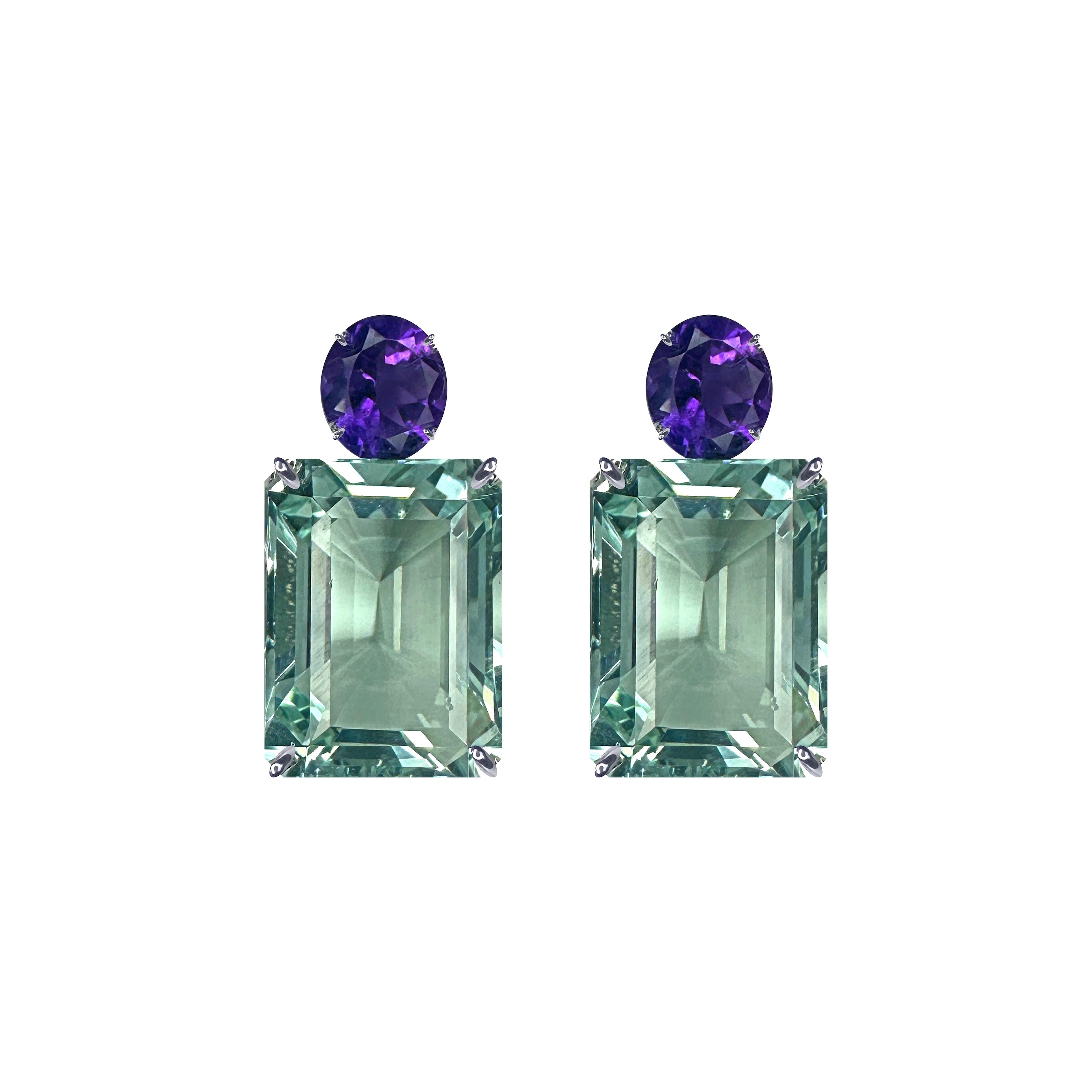 Amethyst & Aquamarine Duo Earrings in Amethyst, gold plated, handcrafted gemstone earrings Singapore