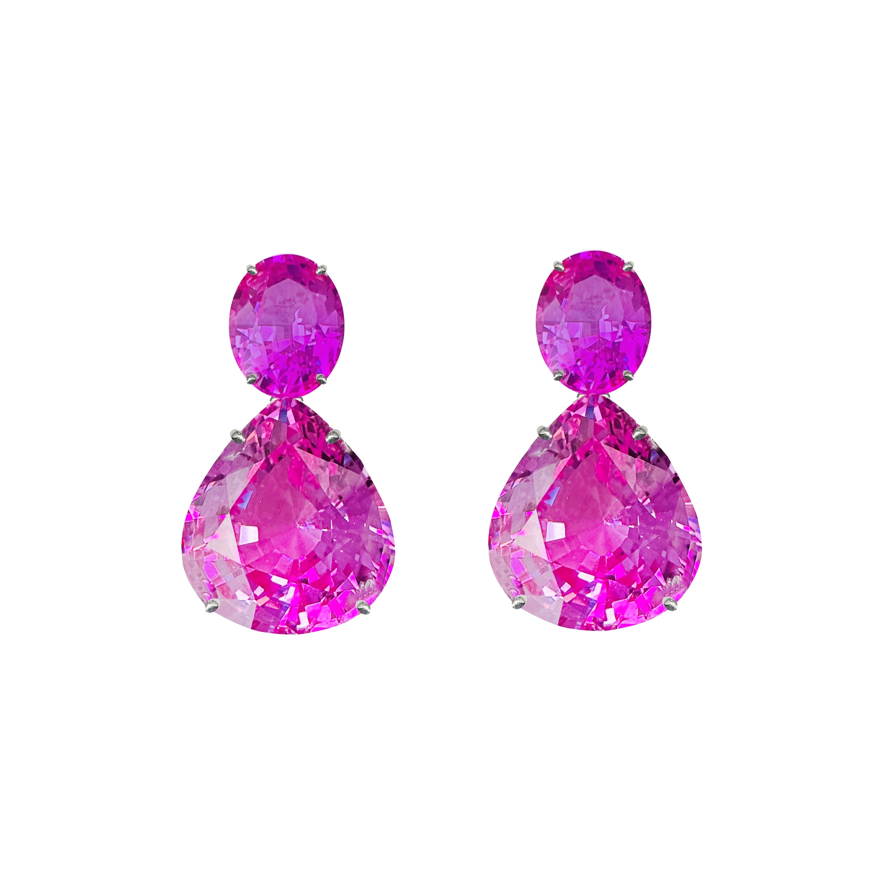 Pink Topaz Double Drop Earrings in Pink Topaz, gold plated, handcrafted gemstone earrings Singapore