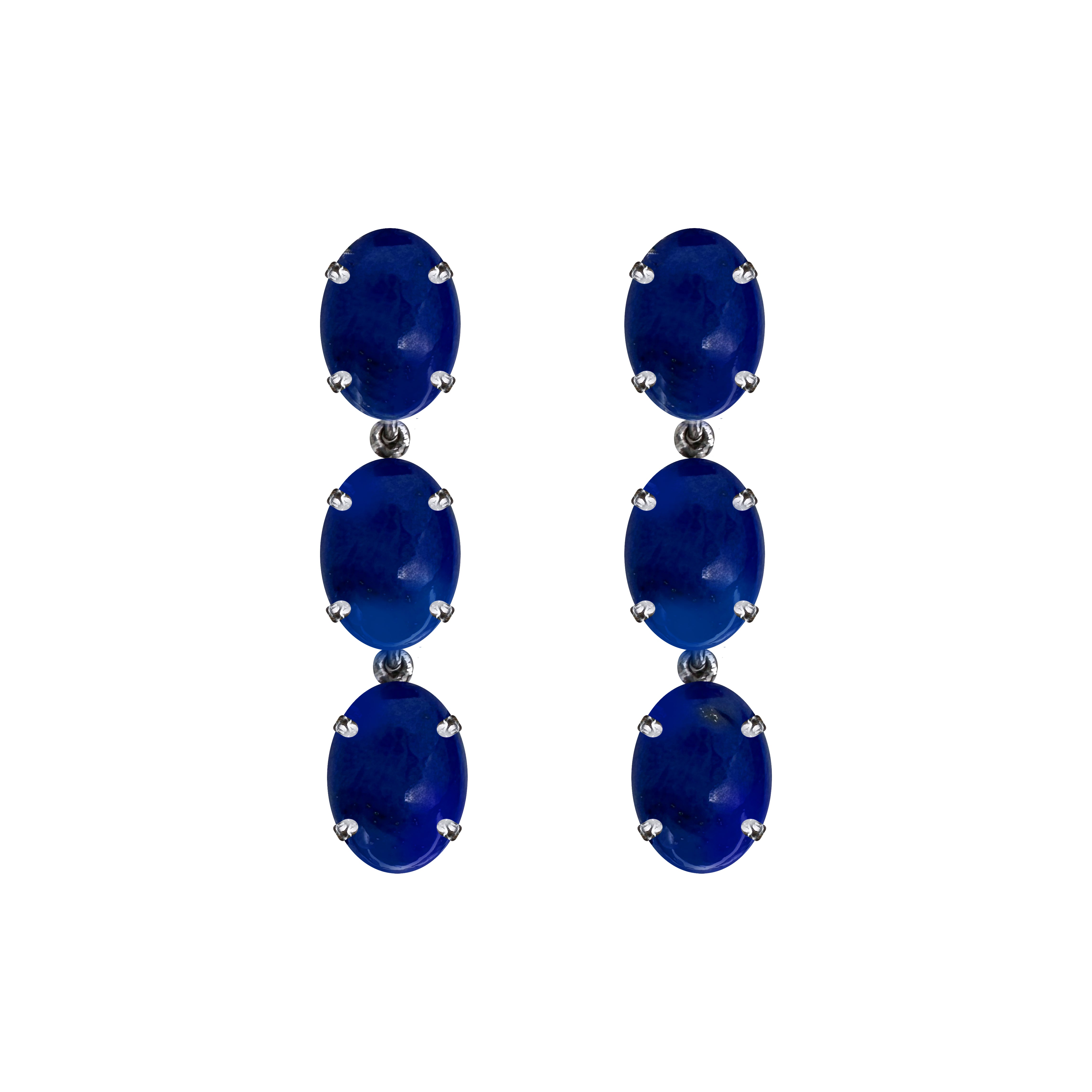 Lapis Lazuli Trio Earrings in Lapis Lazuli, gold plated, handcrafted gemstone earrings Singapore