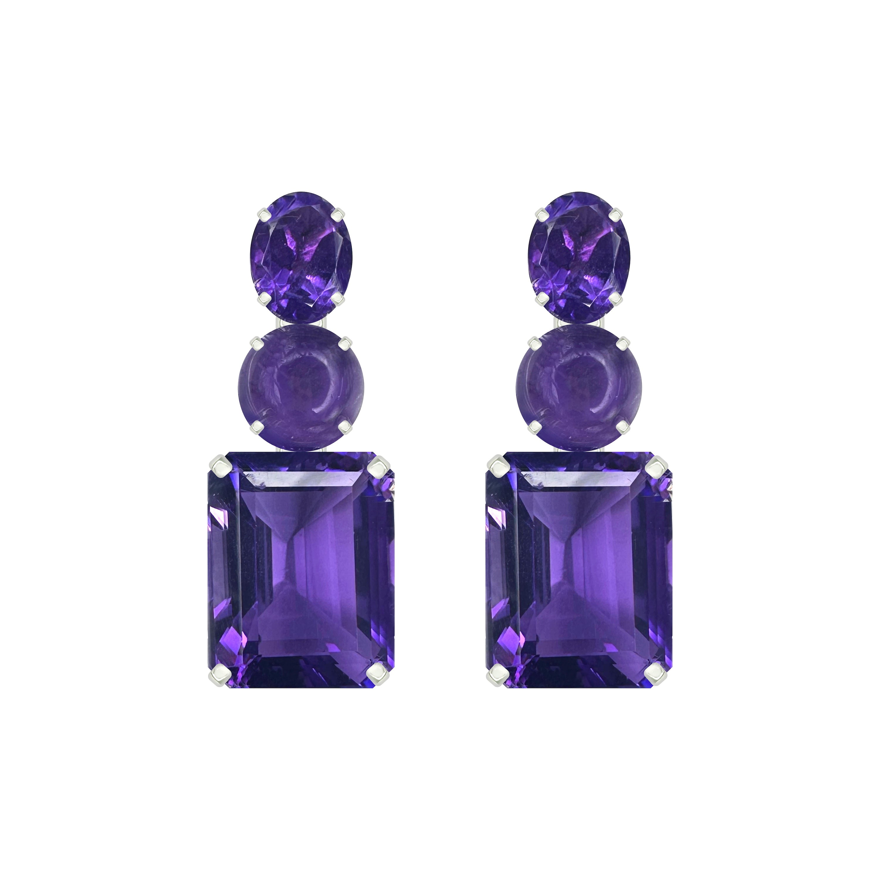 Amethyst Trio in Amethyst, gold plated, handcrafted gemstone earrings Singapore
