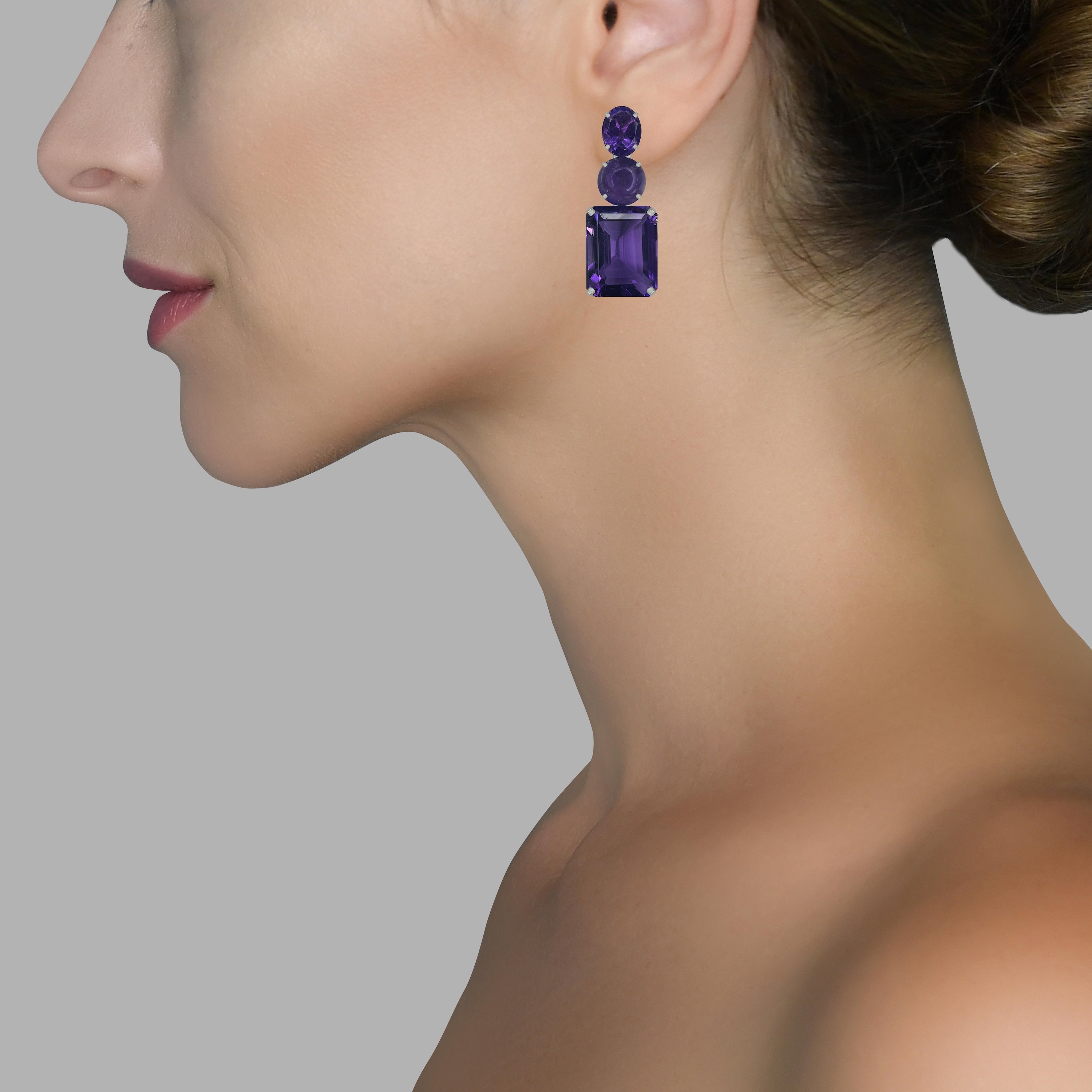 Amethyst Trio in Amethyst, gold plated, handcrafted gemstone earrings Singapore