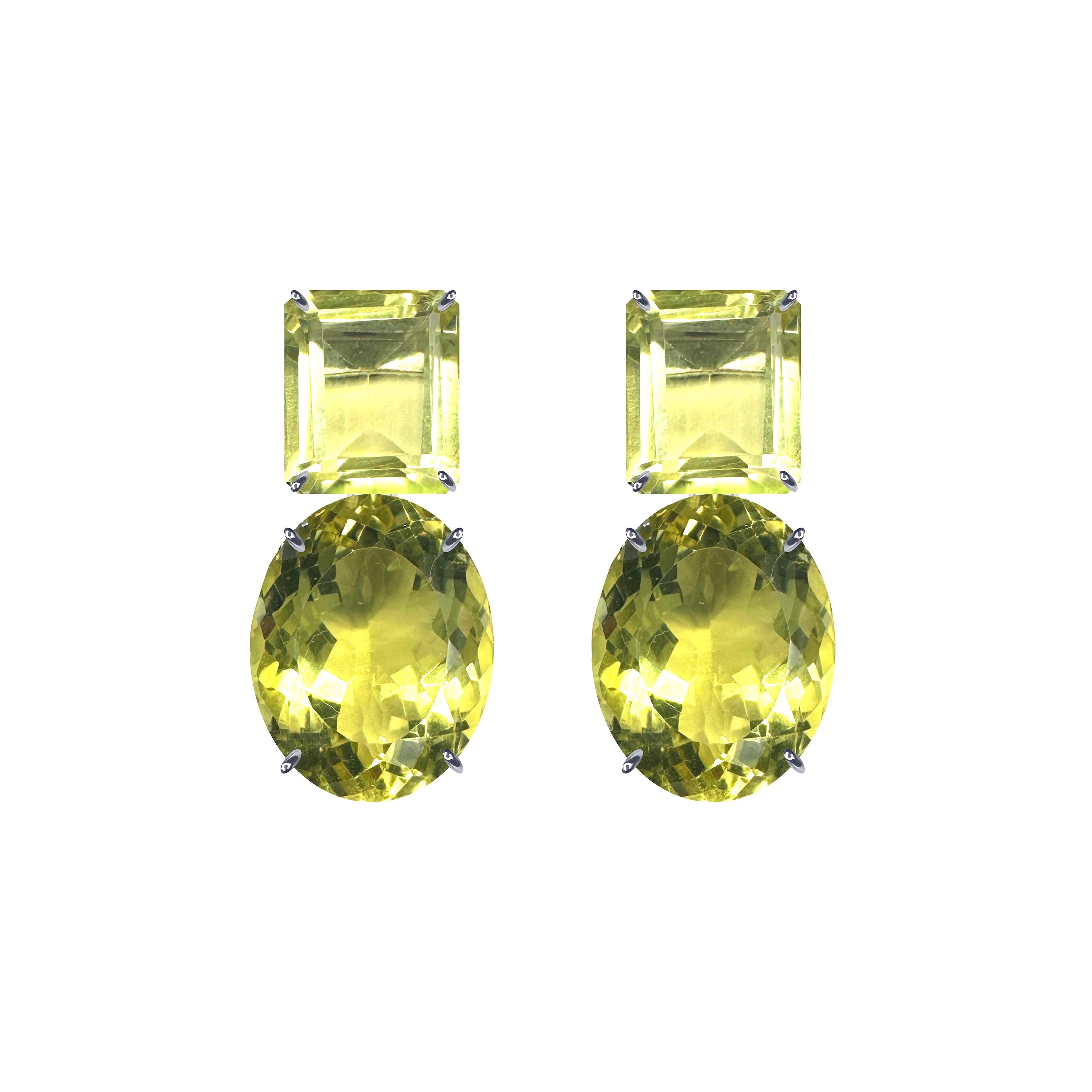 Lemon Quartz Duo in Lemon Quartz, gold plated, handcrafted gemstone earrings Singapore