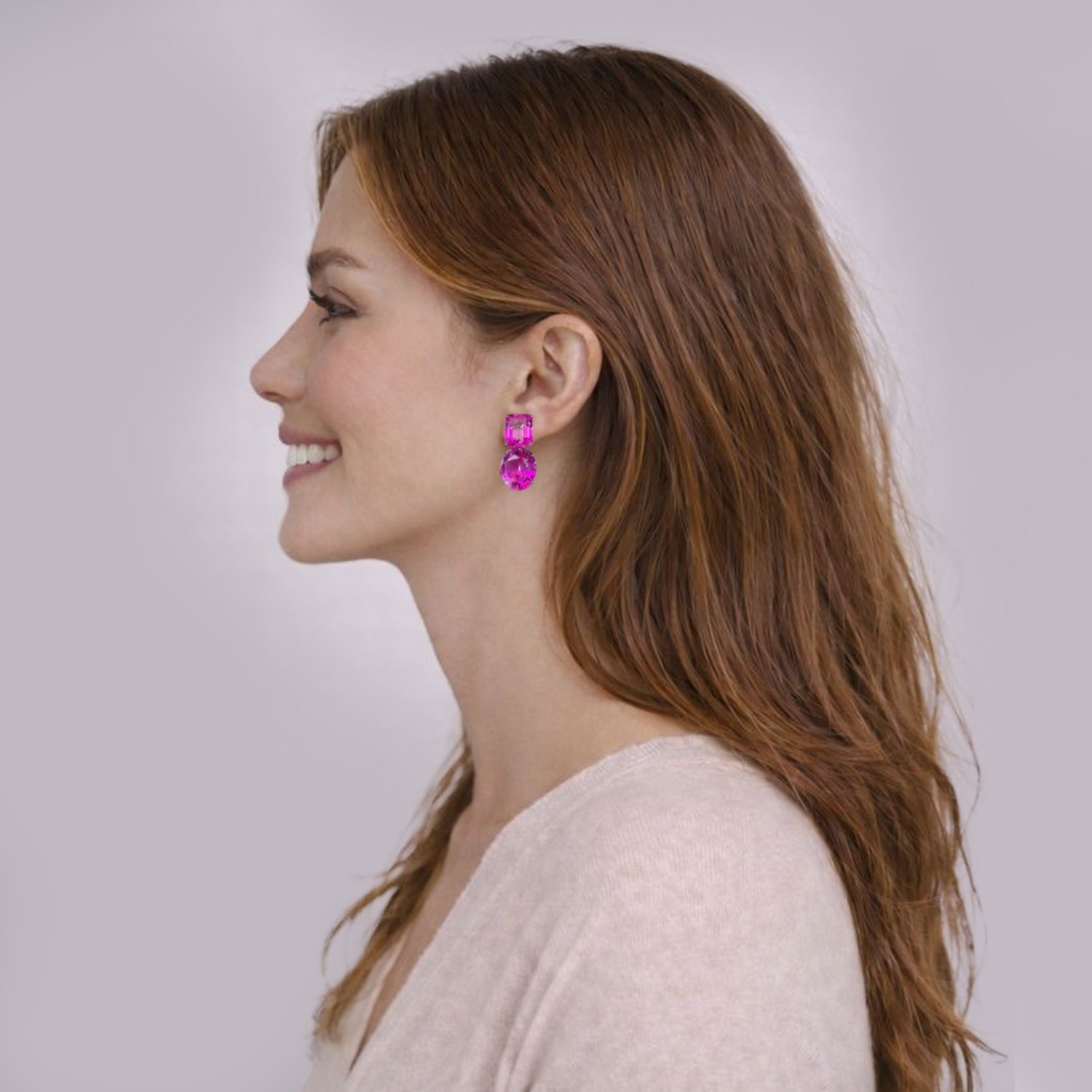 Pink Topaz Double Drop Earrings in Pink Topaz, gold plated, handcrafted gemstone earrings Singapore