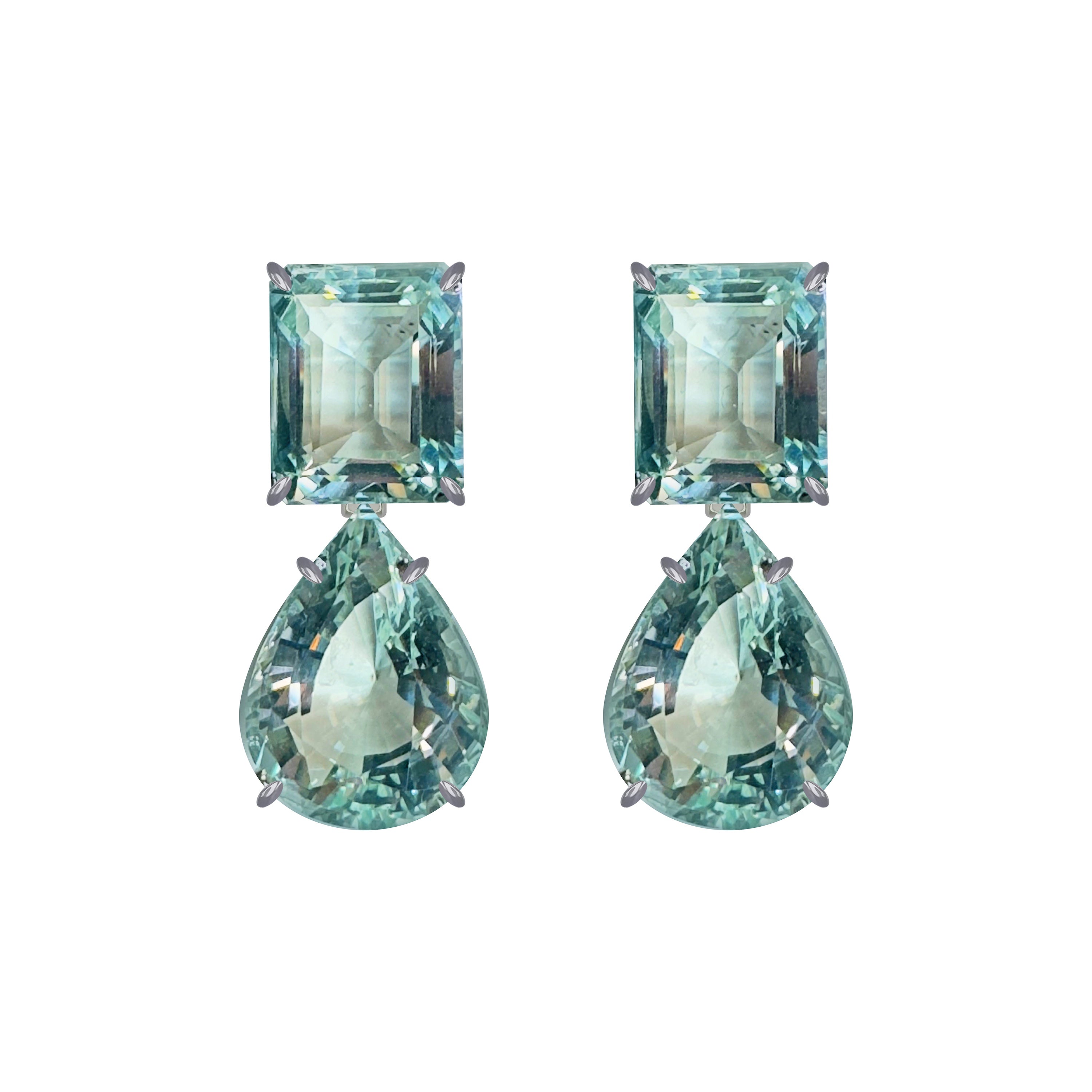 Aquamarine Duo in Aquamarine, gold plated, handcrafted gemstone earrings Singapore