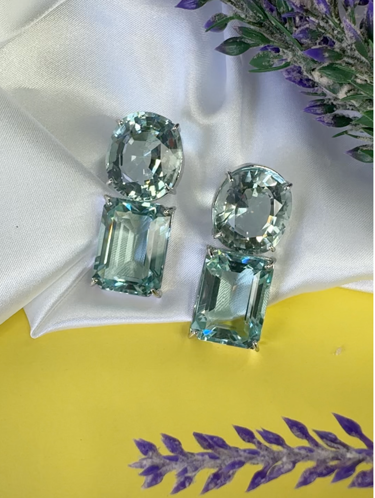 Aquamarine Duo in Aquamarine, gold plated, handcrafted gemstone earrings Singapore