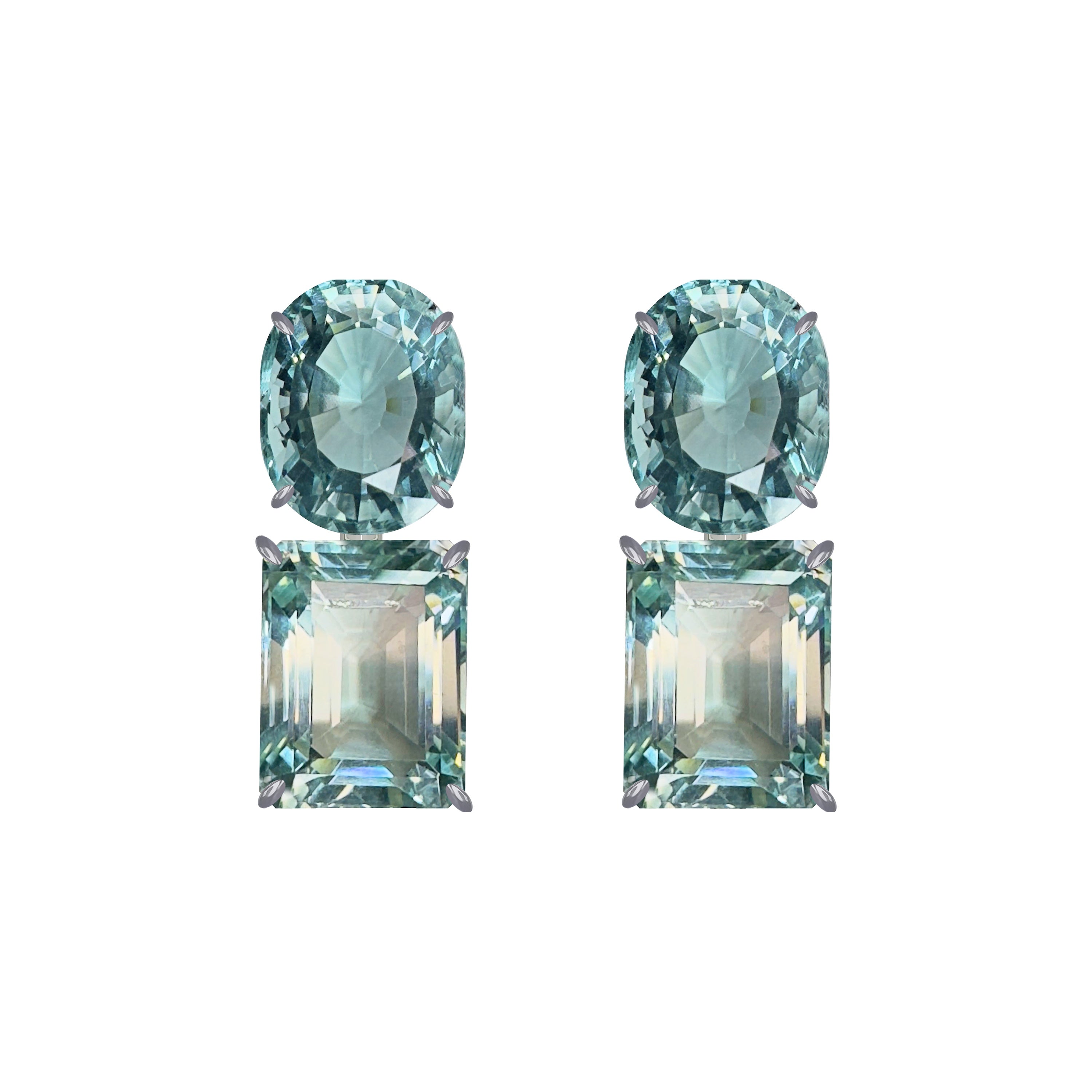 Aquamarine Duo in Aquamarine, gold plated, handcrafted gemstone earrings Singapore