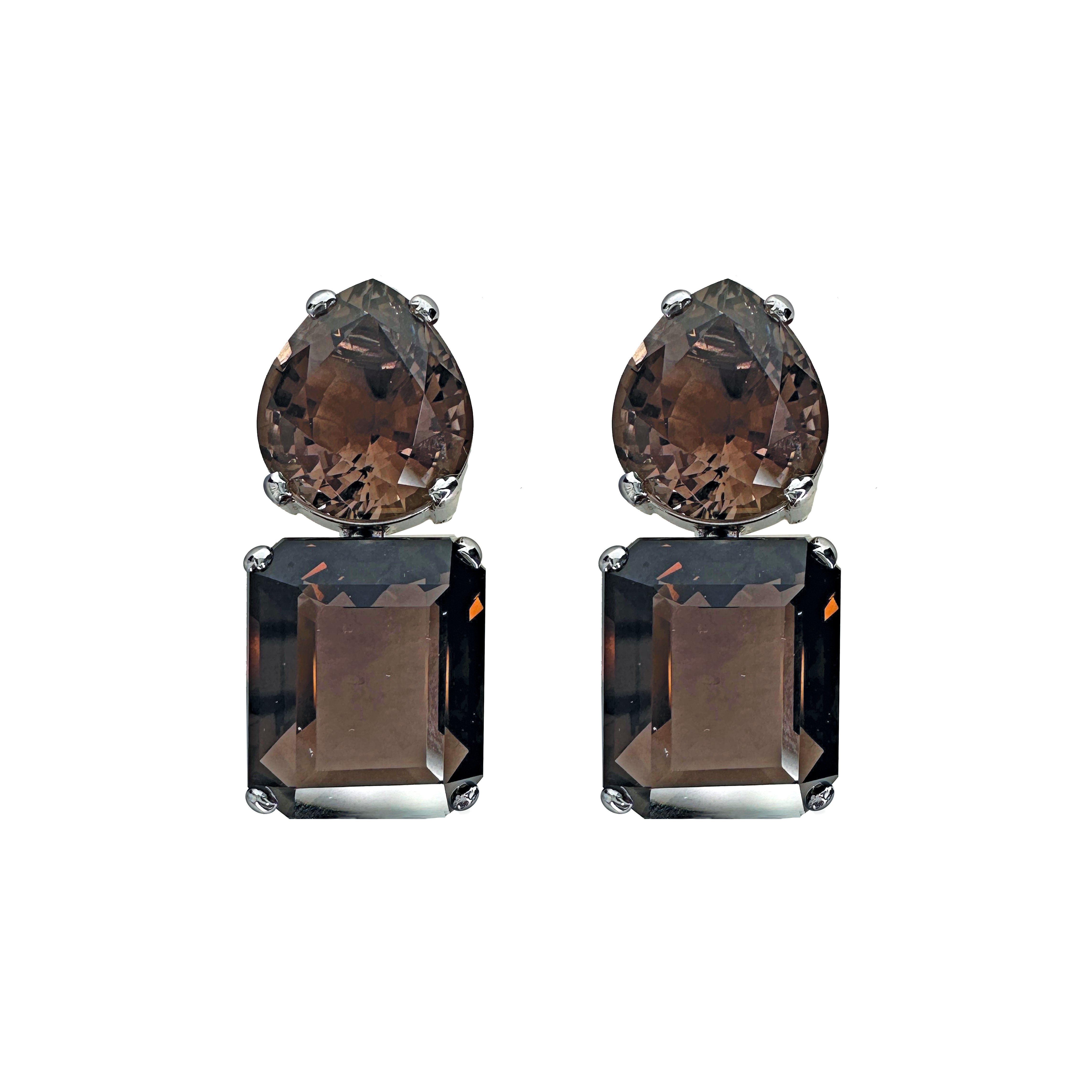 Smoky Quartz Duo in Smoky Quartz, gold plated, handcrafted gemstone earrings Singapore