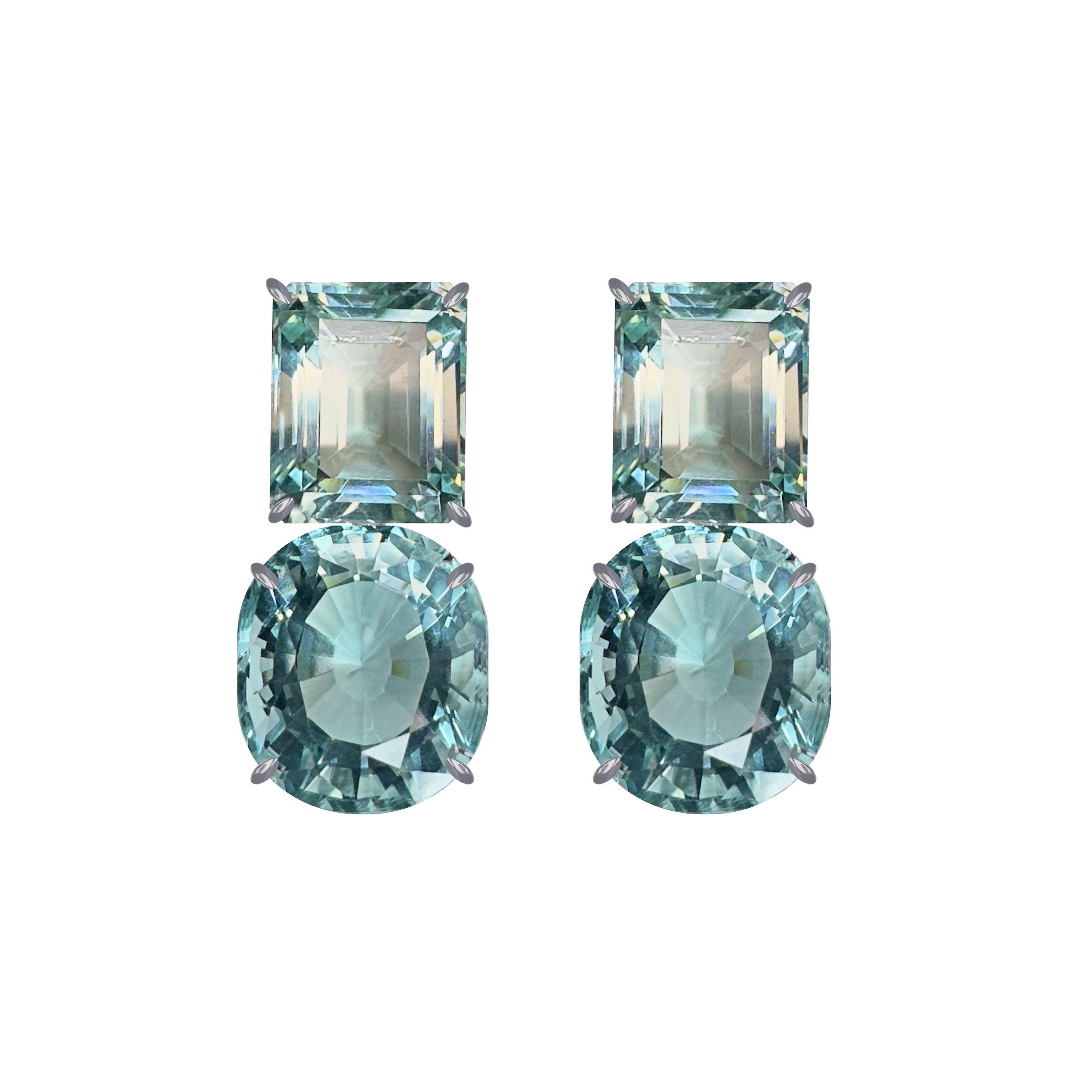 Aquamarine Duo in Aquamarine, gold plated, handcrafted gemstone earrings Singapore