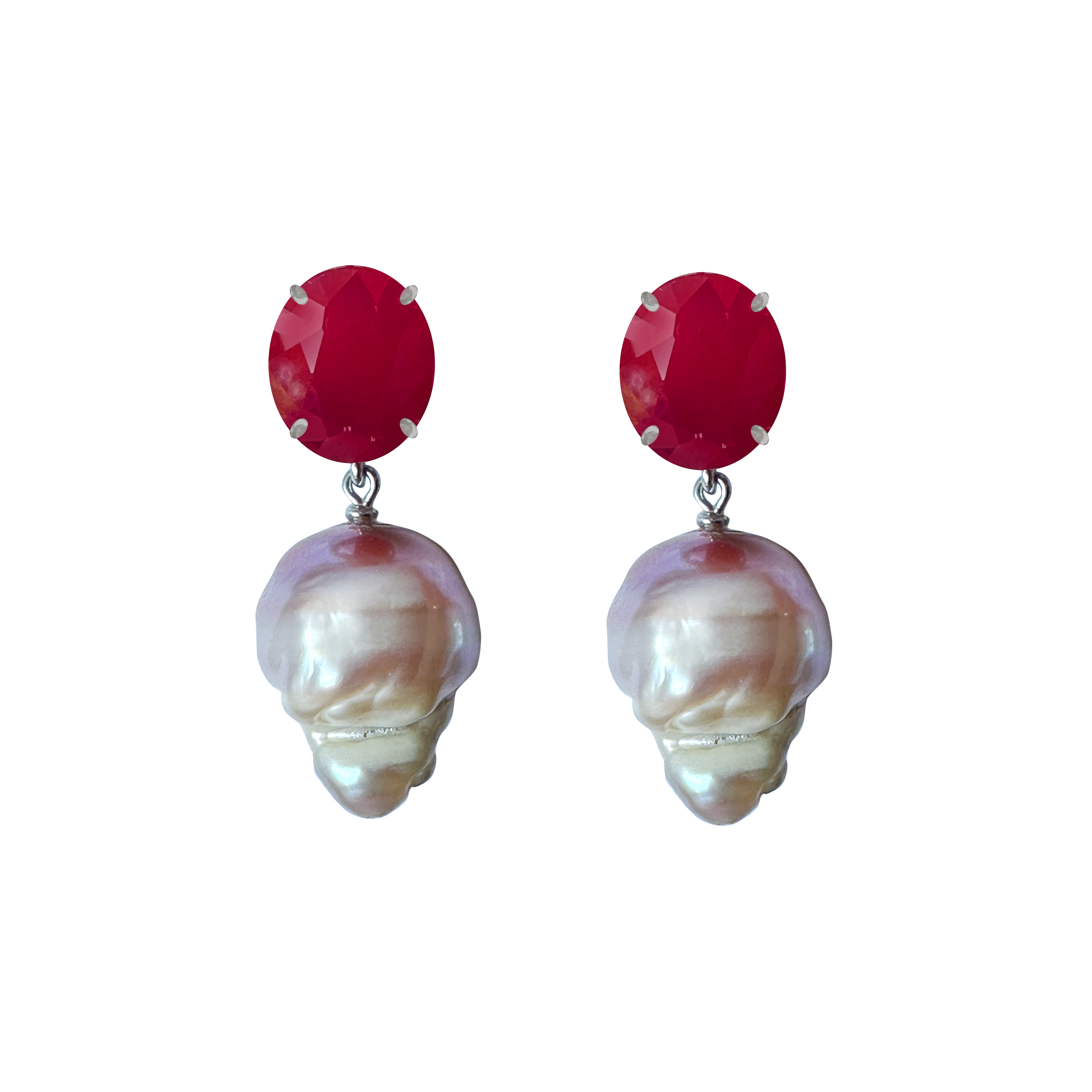 Ruby & Baroque Pearl Drops