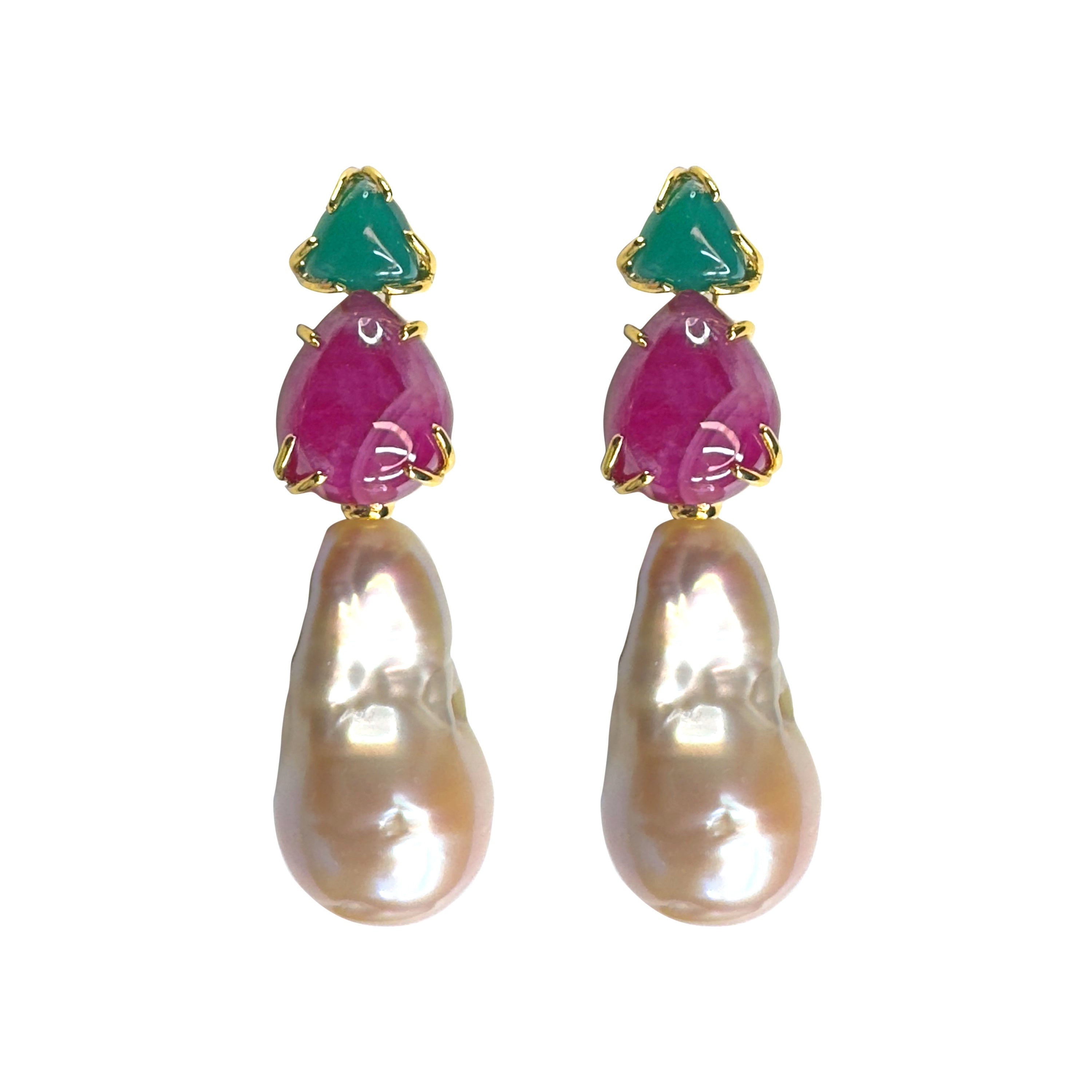 Green Onyx, Ruby & Baroque Pearl Trio