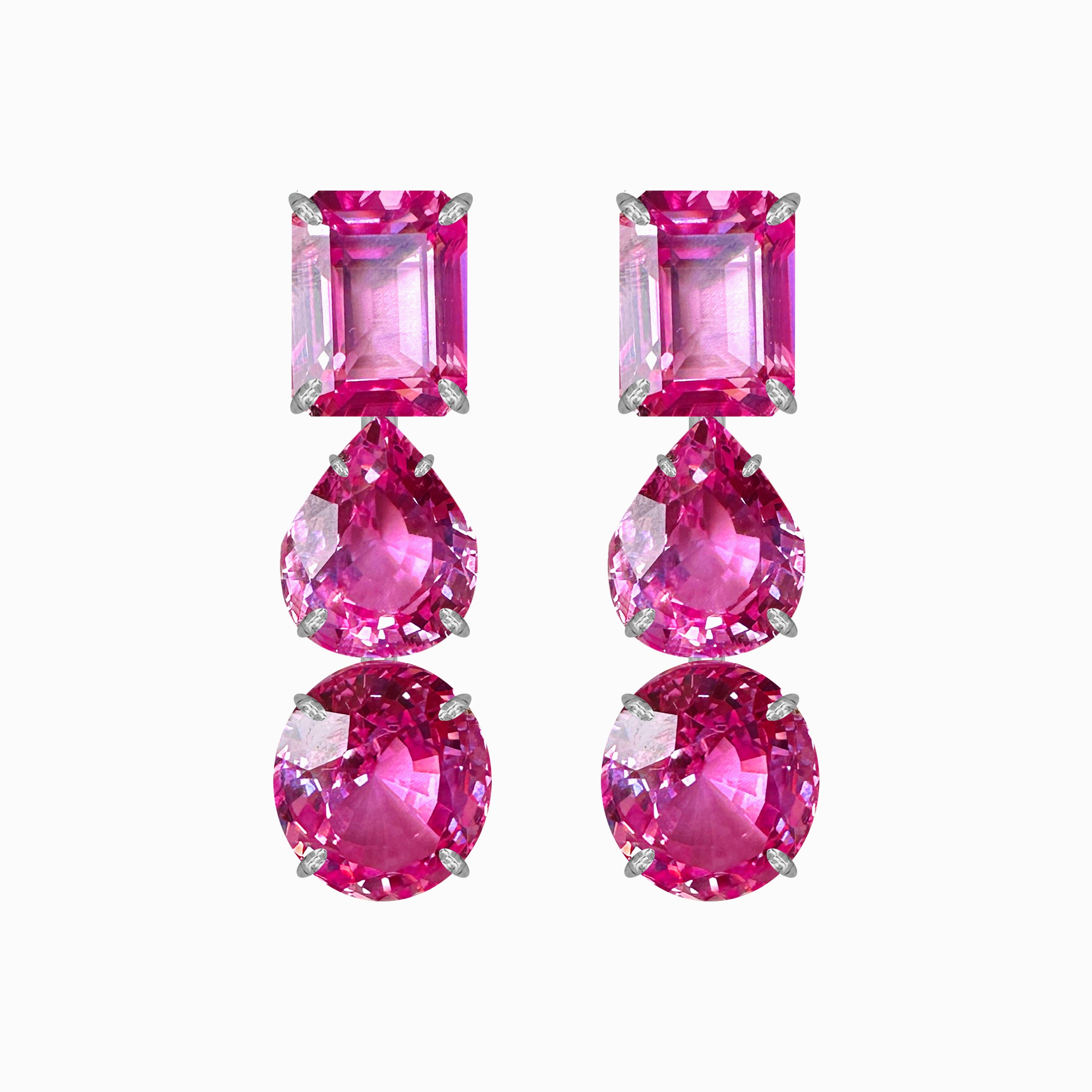 Pink Topaz Trio Drop Earrings in Pink Topaz, gold plated, handcrafted gemstone earrings Singapore