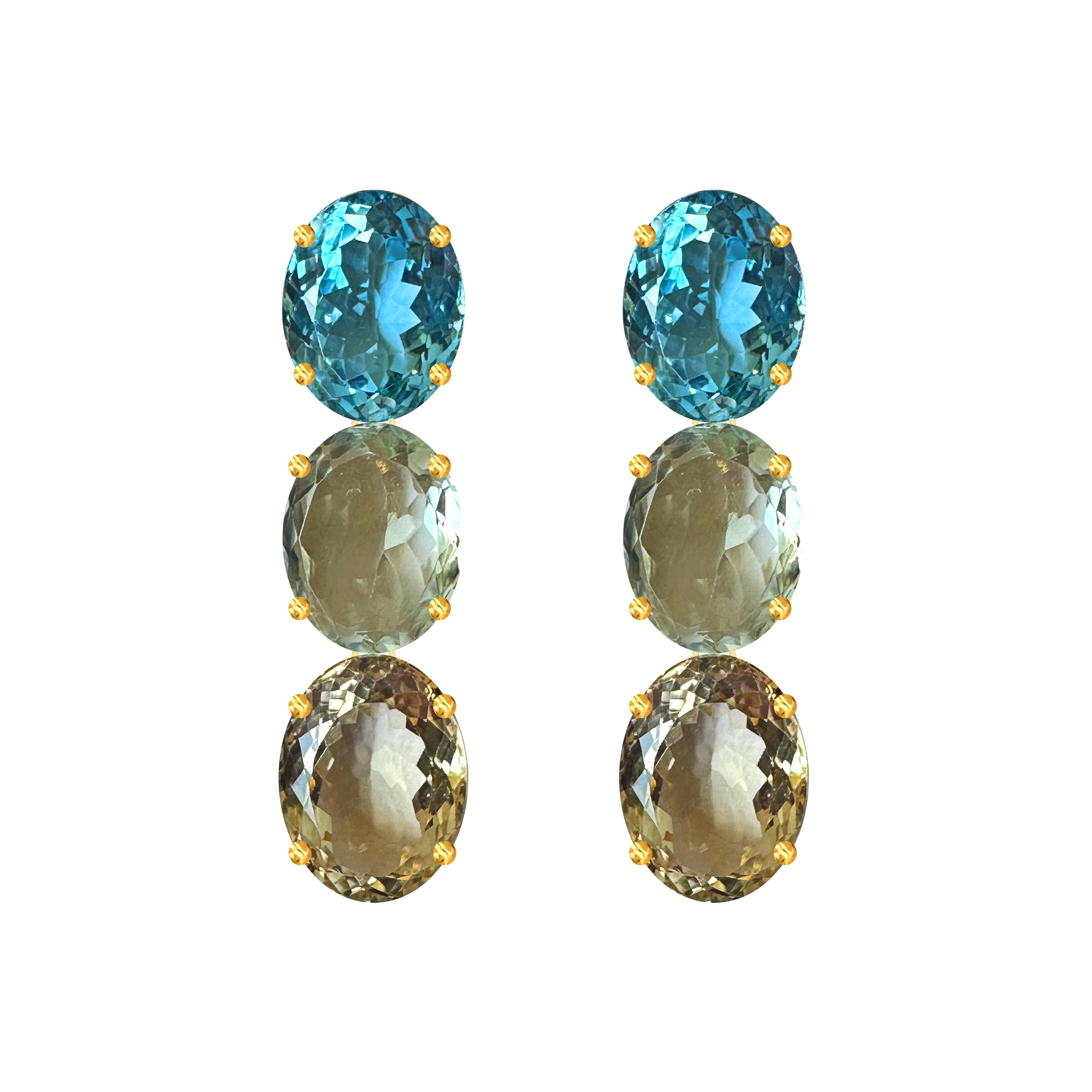 Blue Topaz, Prasiolite & Citrine Trio