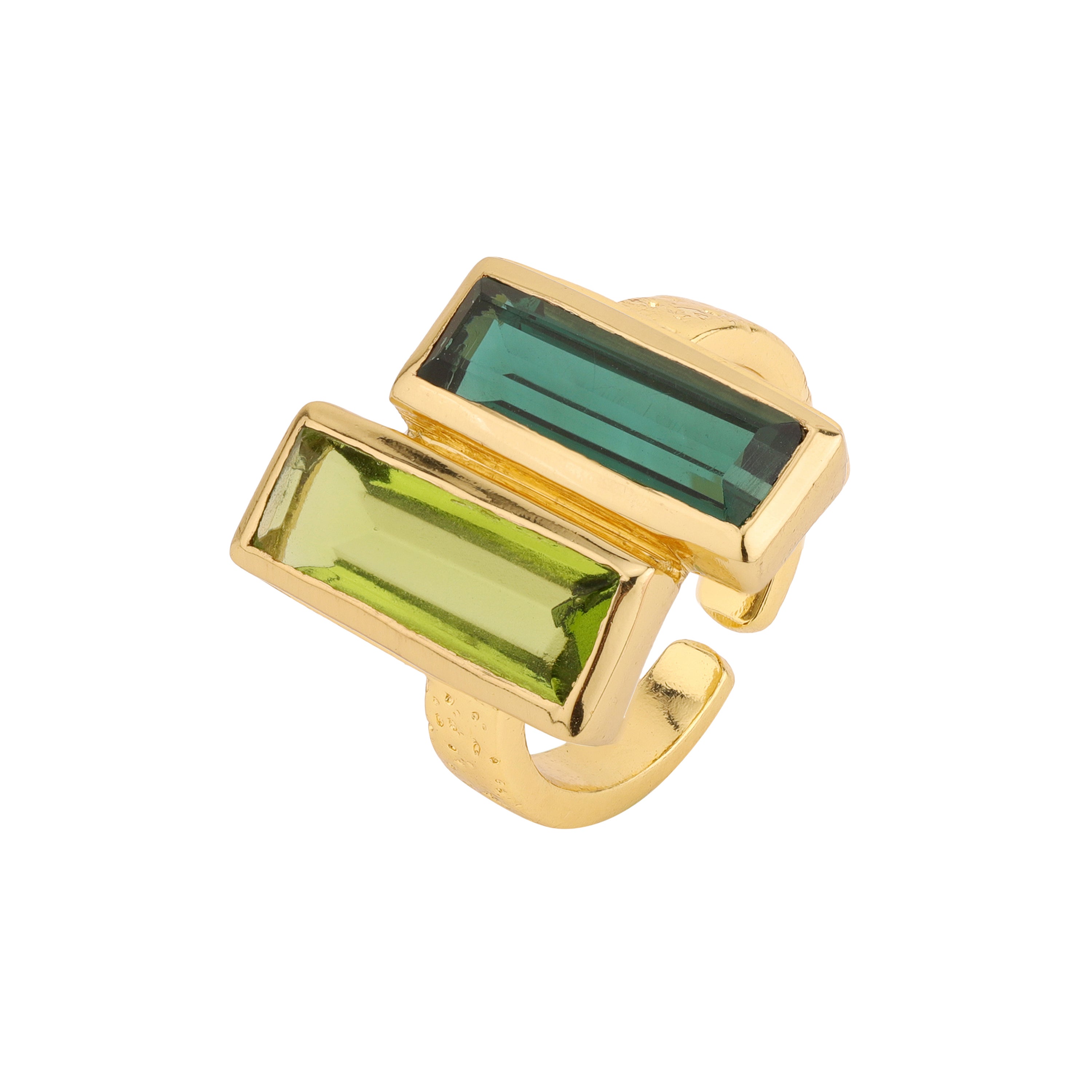 Double Bar in Green Quartz and Peridot in Peridot, gold plated, handcrafted gemstone rings Singapore