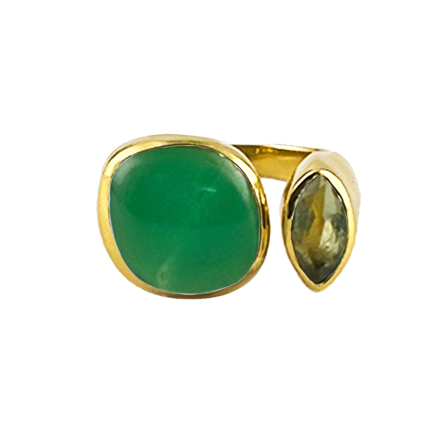 Toi Et Moi Ring in Green Onyx & Tourmaline in Green Onyx, gold plated, handcrafted gemstone rings Singapore