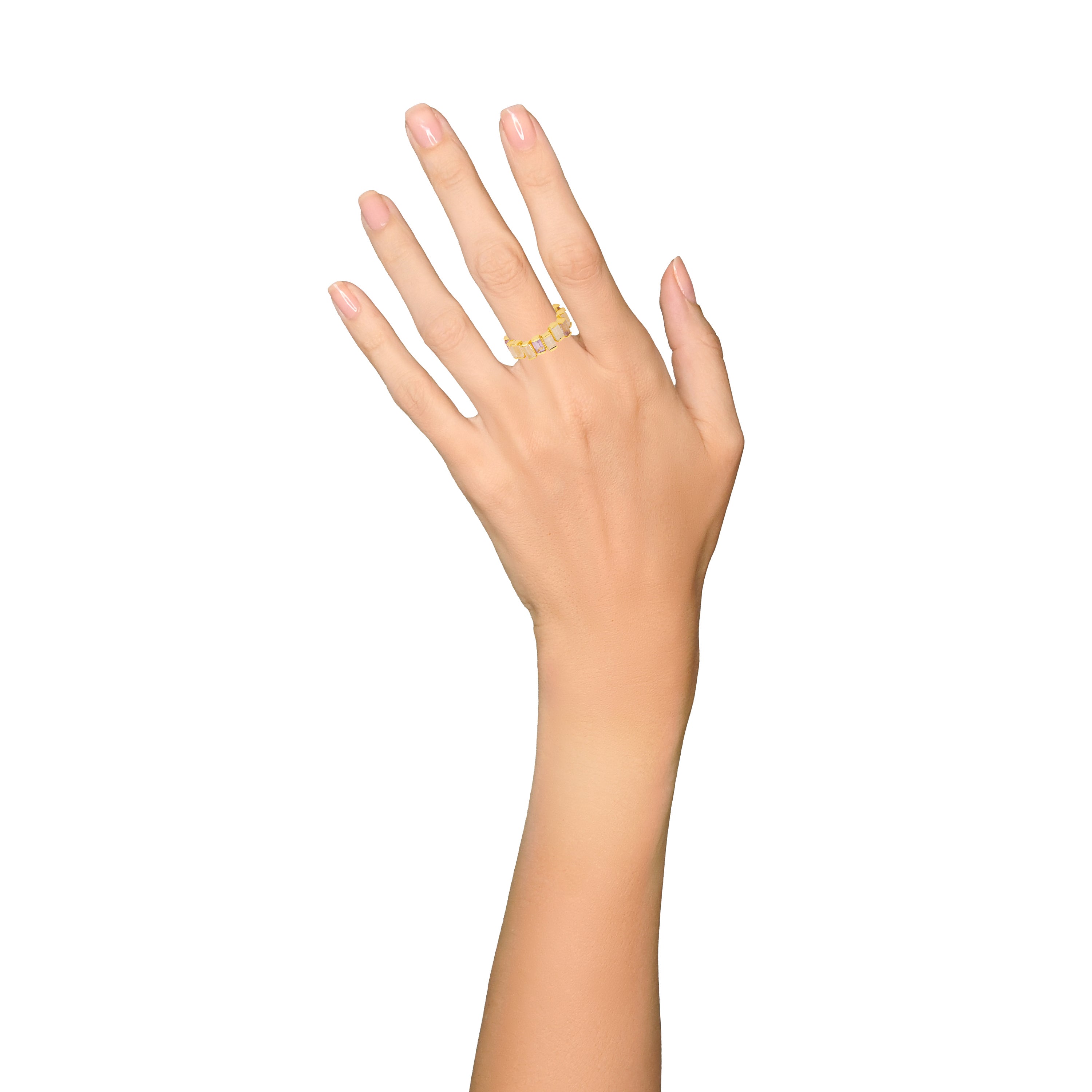 Open Baguette Ring in Amethyst, Moonstone & Rose Quartz in Amethyst, gold plated, handcrafted gemstone rings Singapore