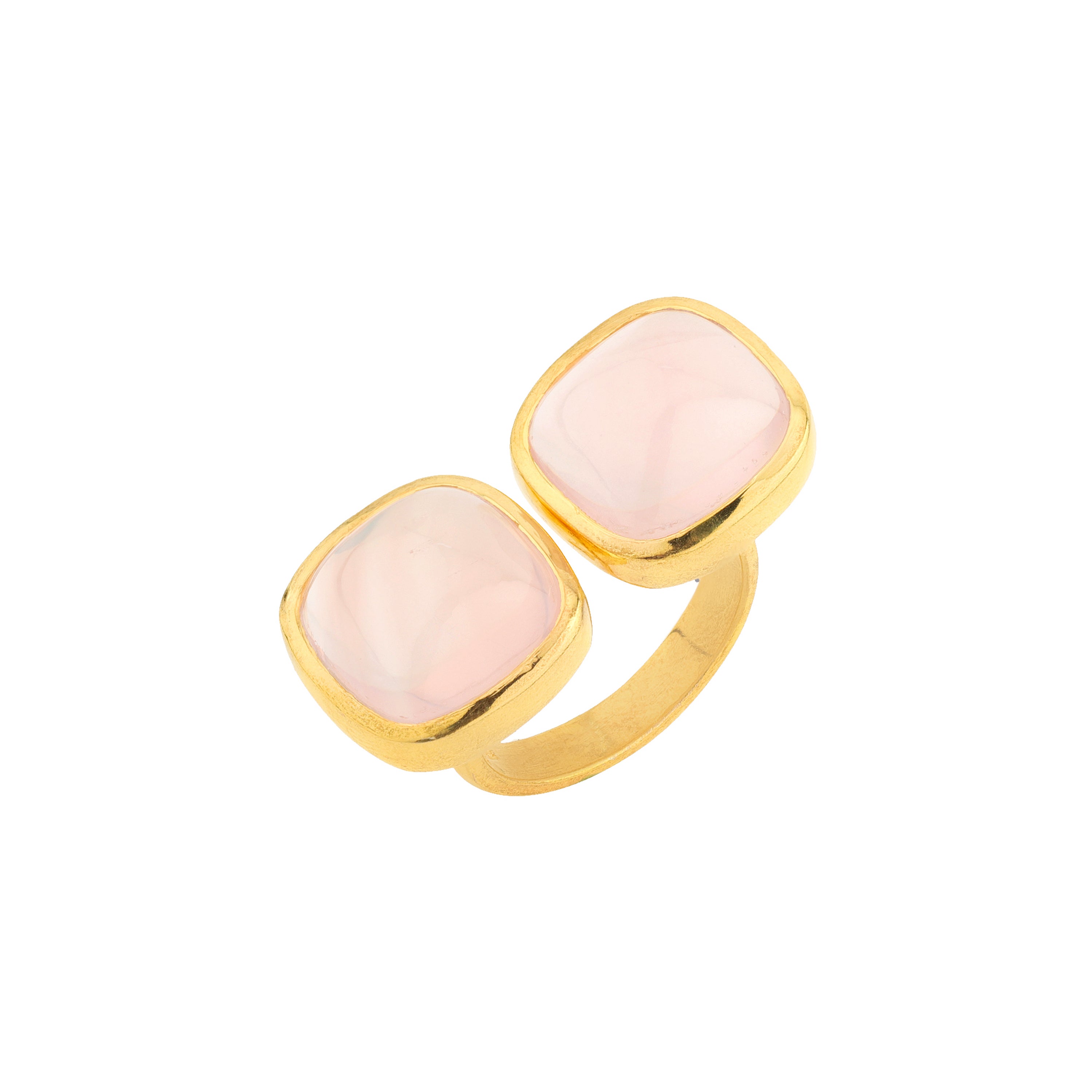 Double Rose Quartz Cabochon Ring in Rose Quartz, gold plated, handcrafted gemstone rings Singapore