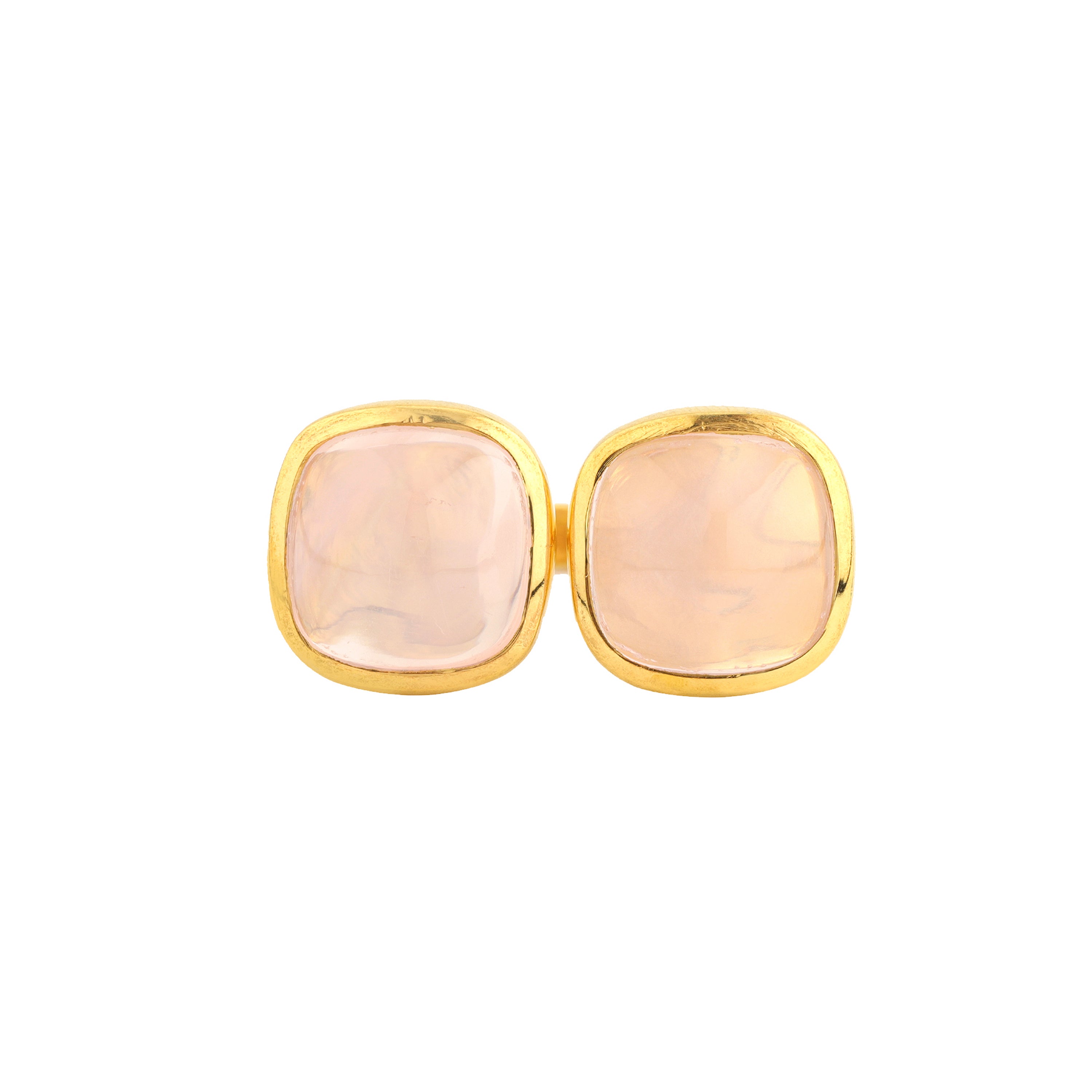 Double Rose Quartz Cabochon Ring in Rose Quartz, gold plated, handcrafted gemstone rings Singapore