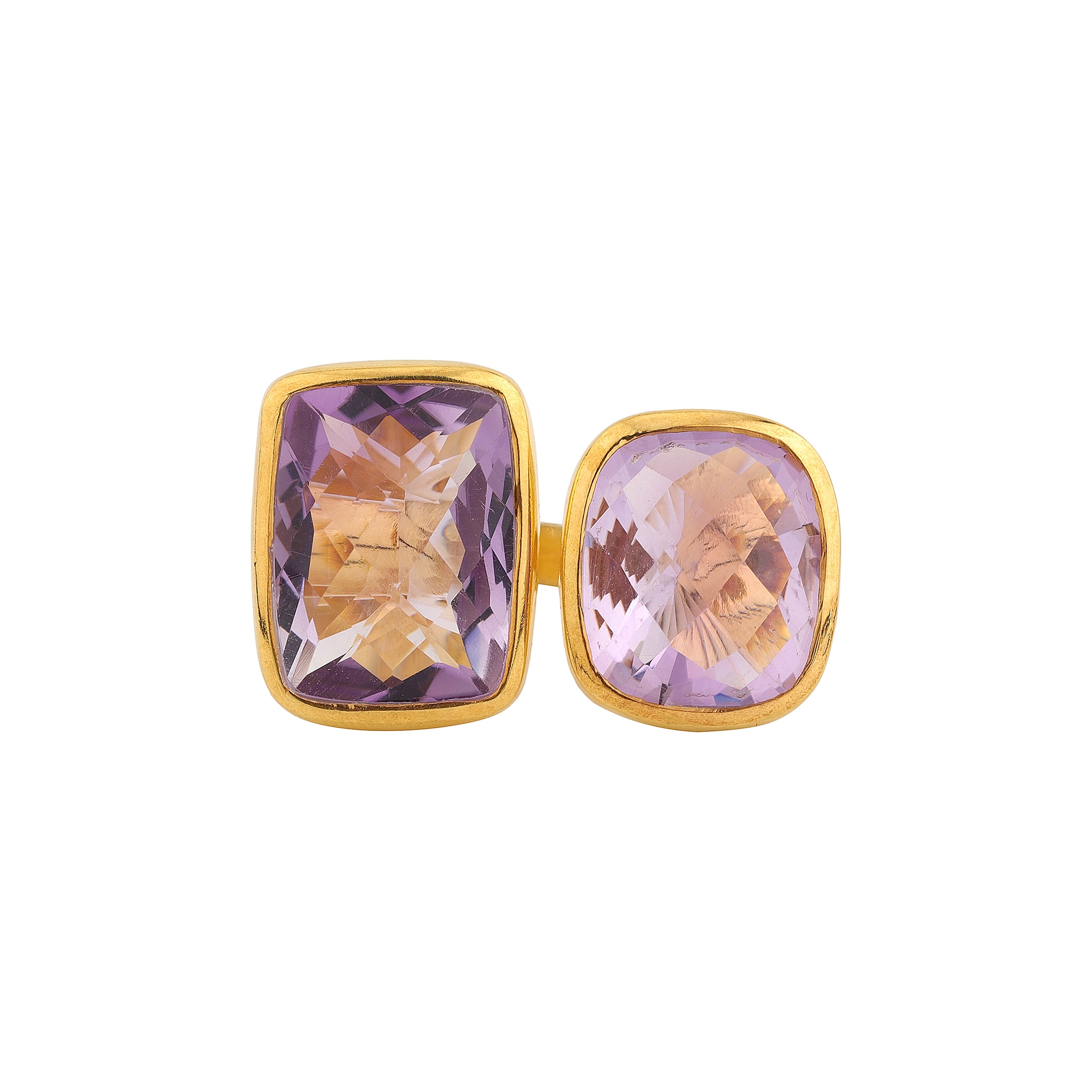 Double Amethyst Faceted Ring in Amethyst, gold plated, handcrafted gemstone rings Singapore