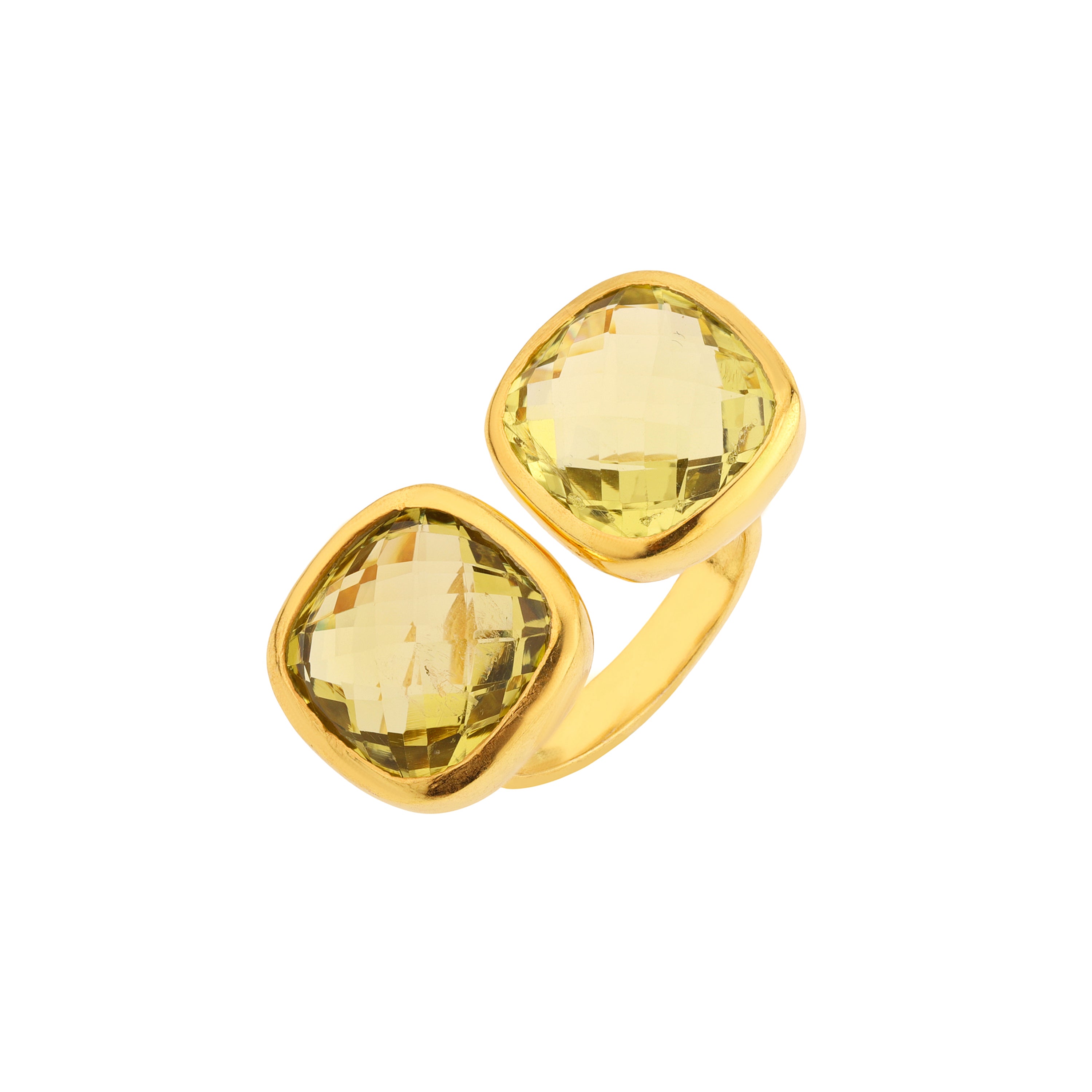 Double Lemon Quartz Ring in Lemon Quartz, gold plated, handcrafted gemstone rings Singapore