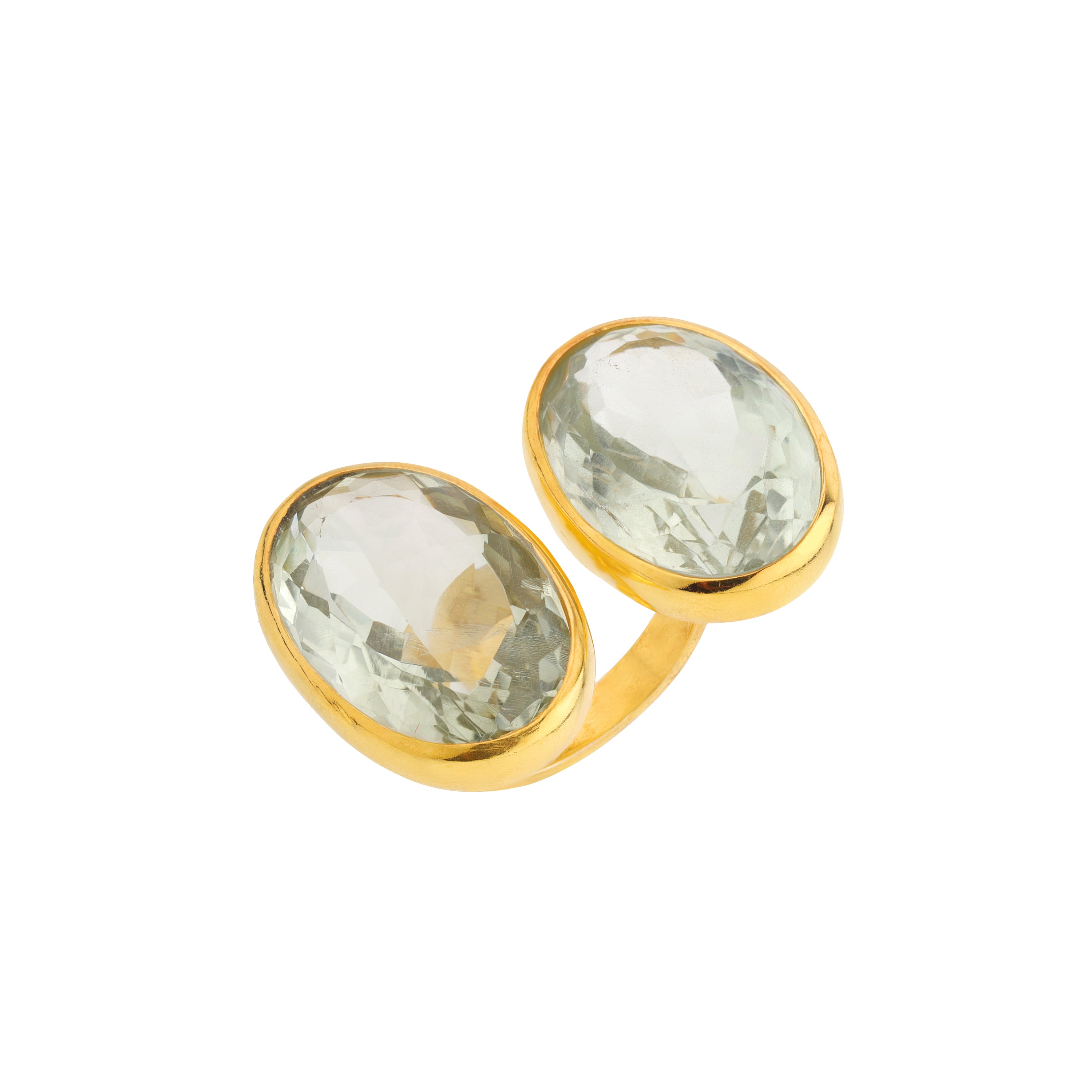 Double Prasiolite Faceted Ring in Prasiolite, gold plated, handcrafted gemstone rings Singapore