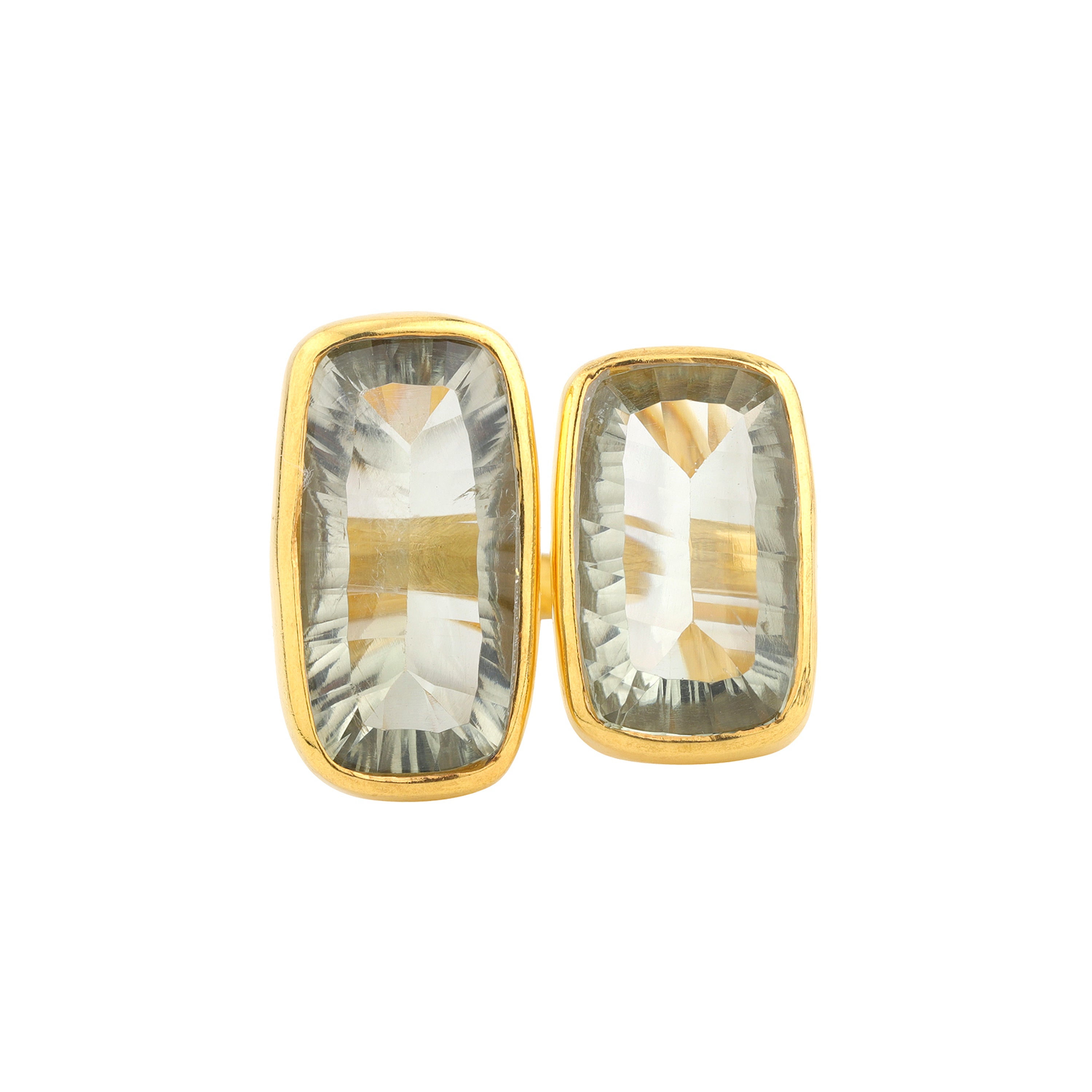 Double Prasiolite Faceted Ring in Prasiolite, gold plated, handcrafted gemstone rings Singapore