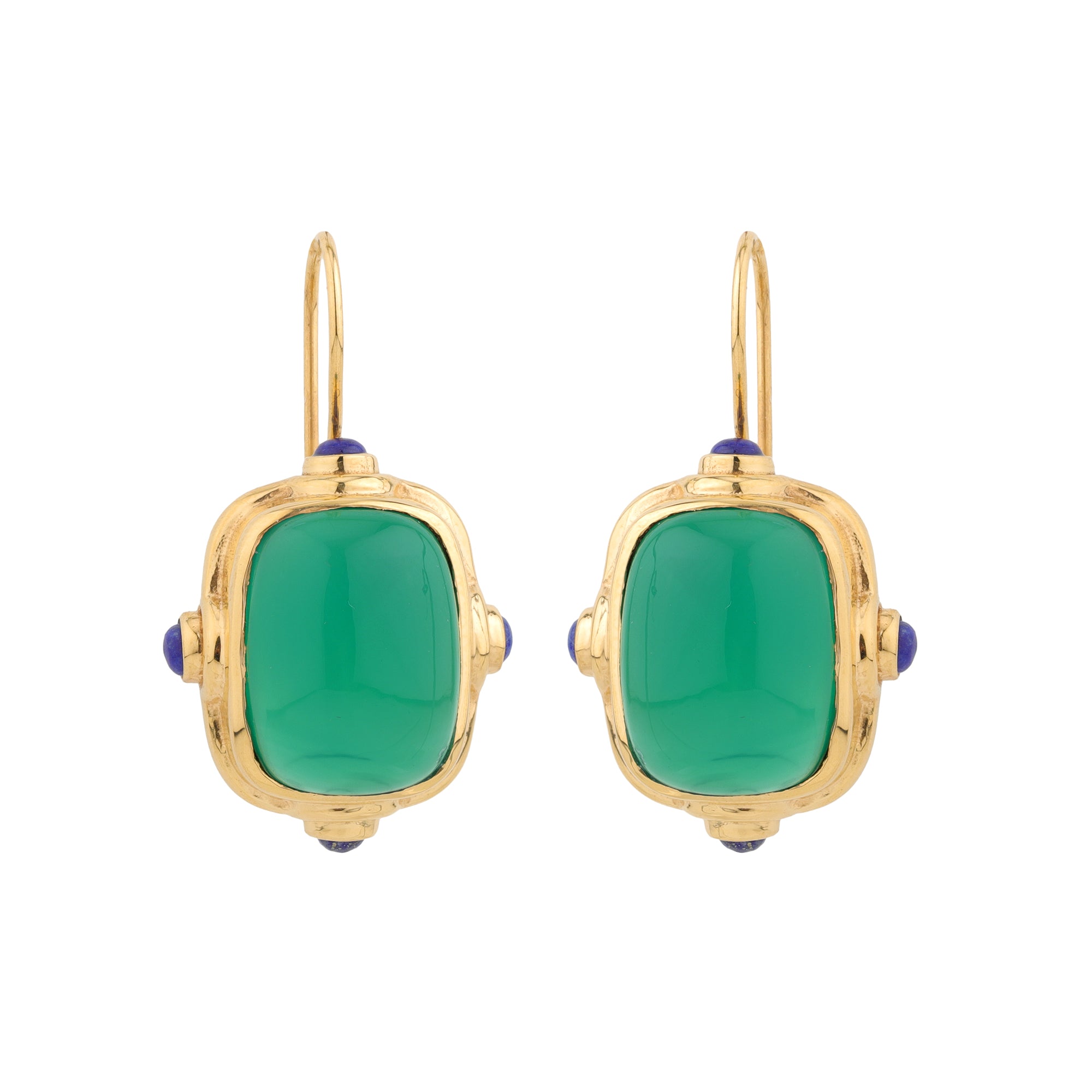 Cardinal Earrings in Green Onyx, gold plated, handcrafted gemstone earrings Singapore