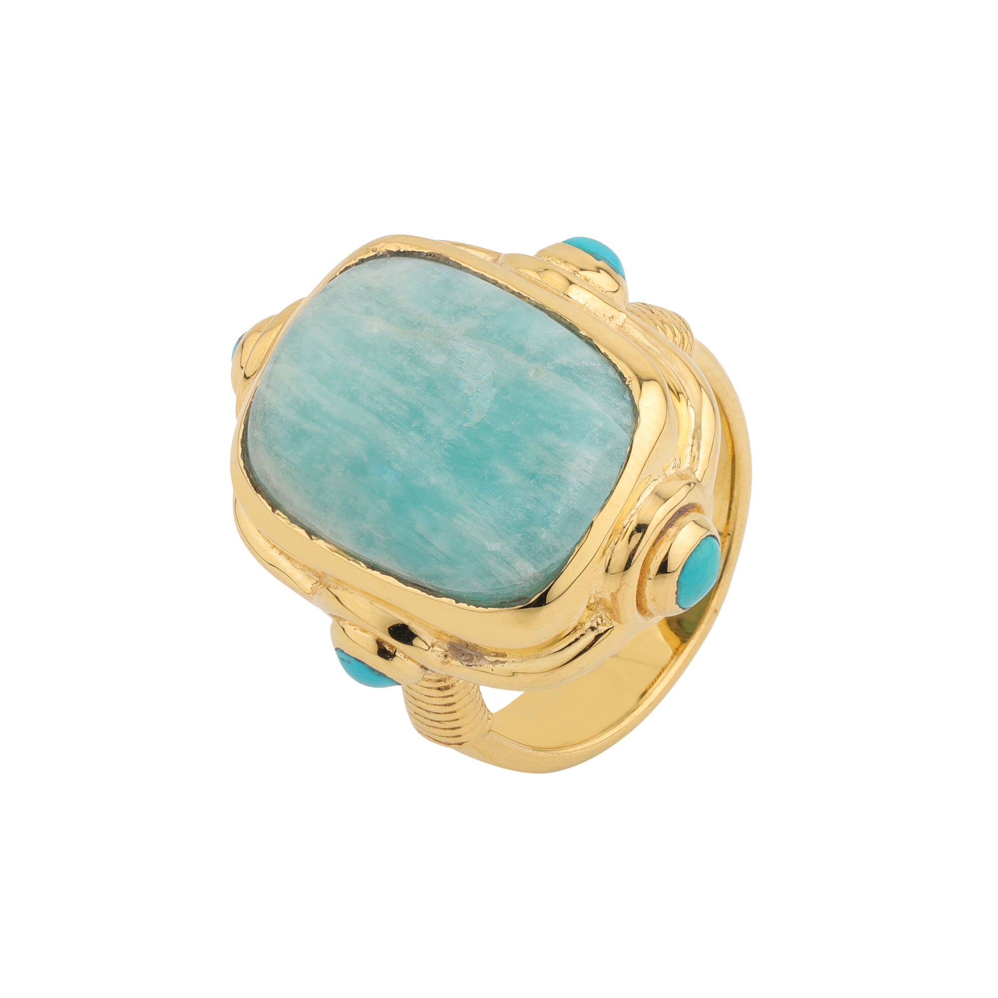 Cardinal Ring in Amazonite in Amazonite, gold plated, handcrafted gemstone rings Singapore