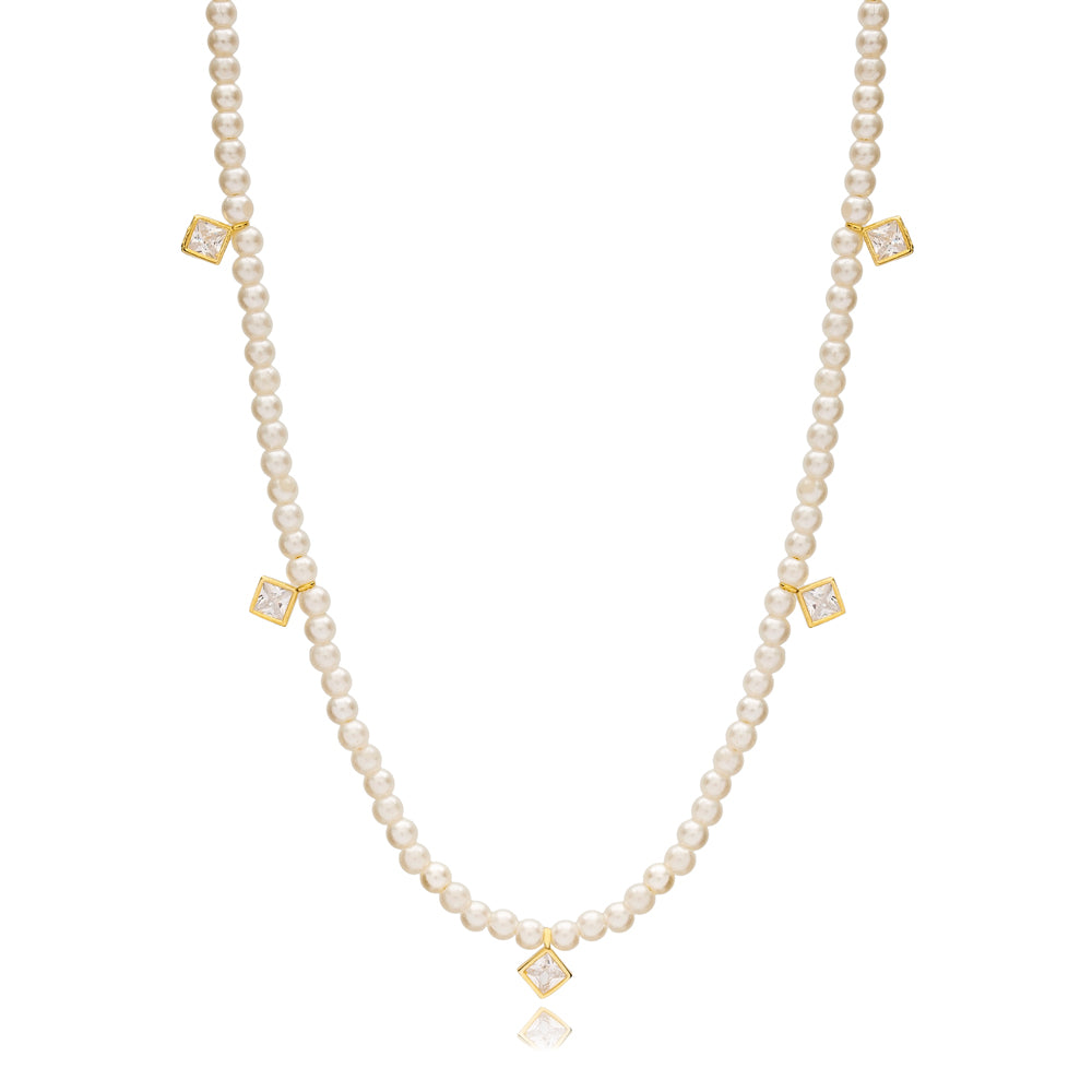 Shaker Pearl Necklace in Zircon, gold plated, handcrafted gemstone necklace Singapore