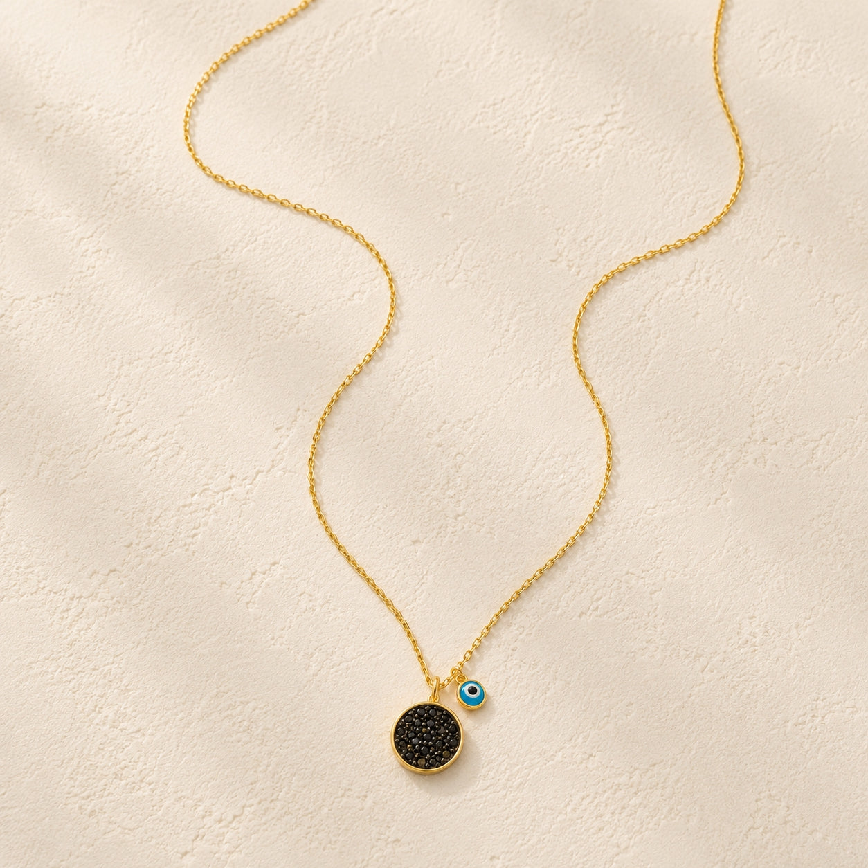 Black Crystal Disc Necklace