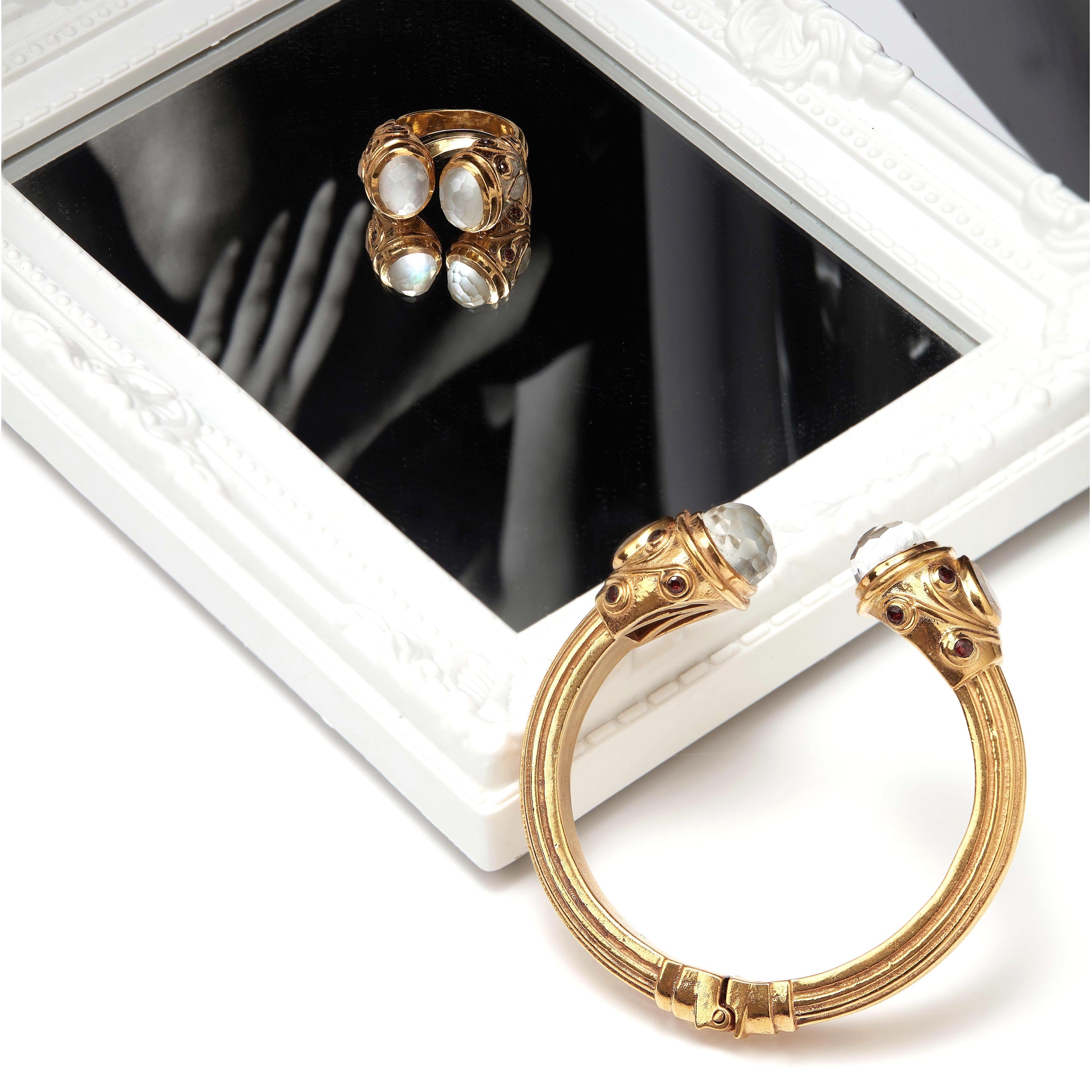 Constantinople Ring in Nacre & Moonstone in Nacre, gold plated, handcrafted gemstone rings Singapore