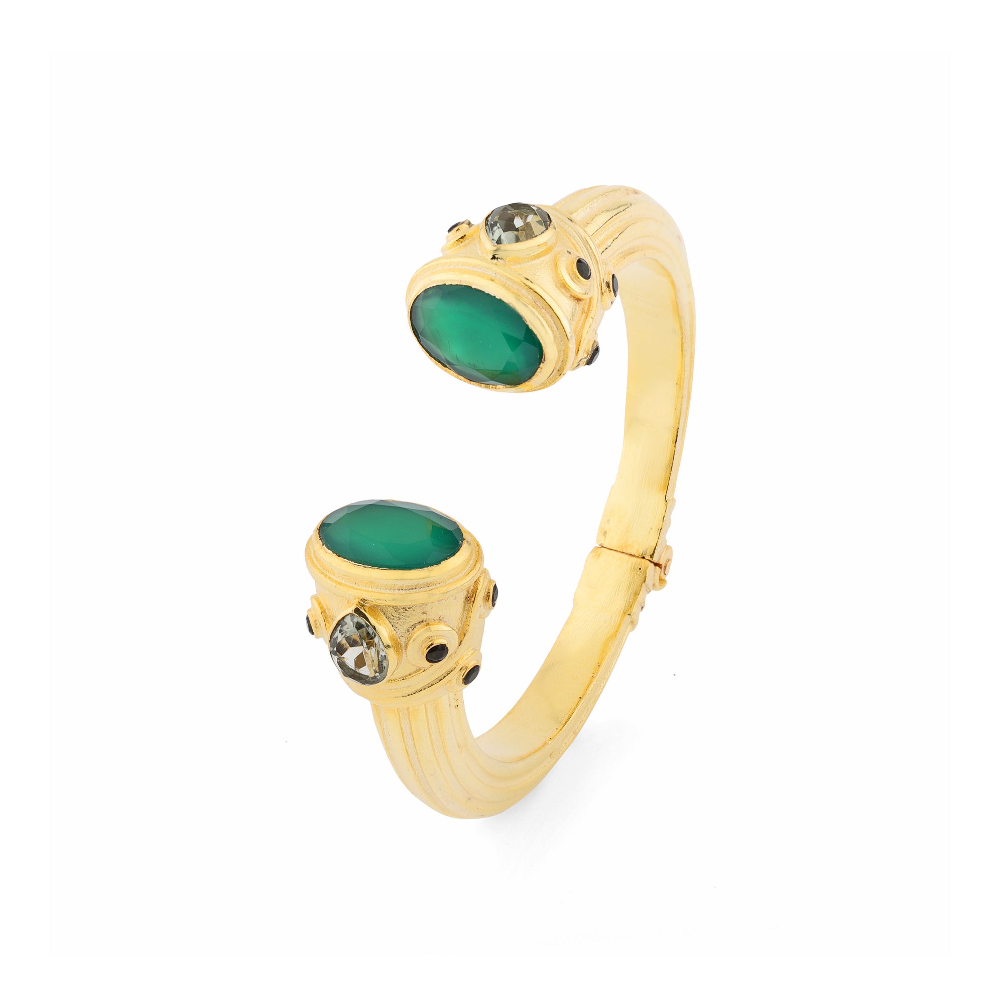 Constantinople Cuff in Green Onyx & Prasiolite in Green Onyx, gold plated, handcrafted gemstone bracelets Singapore