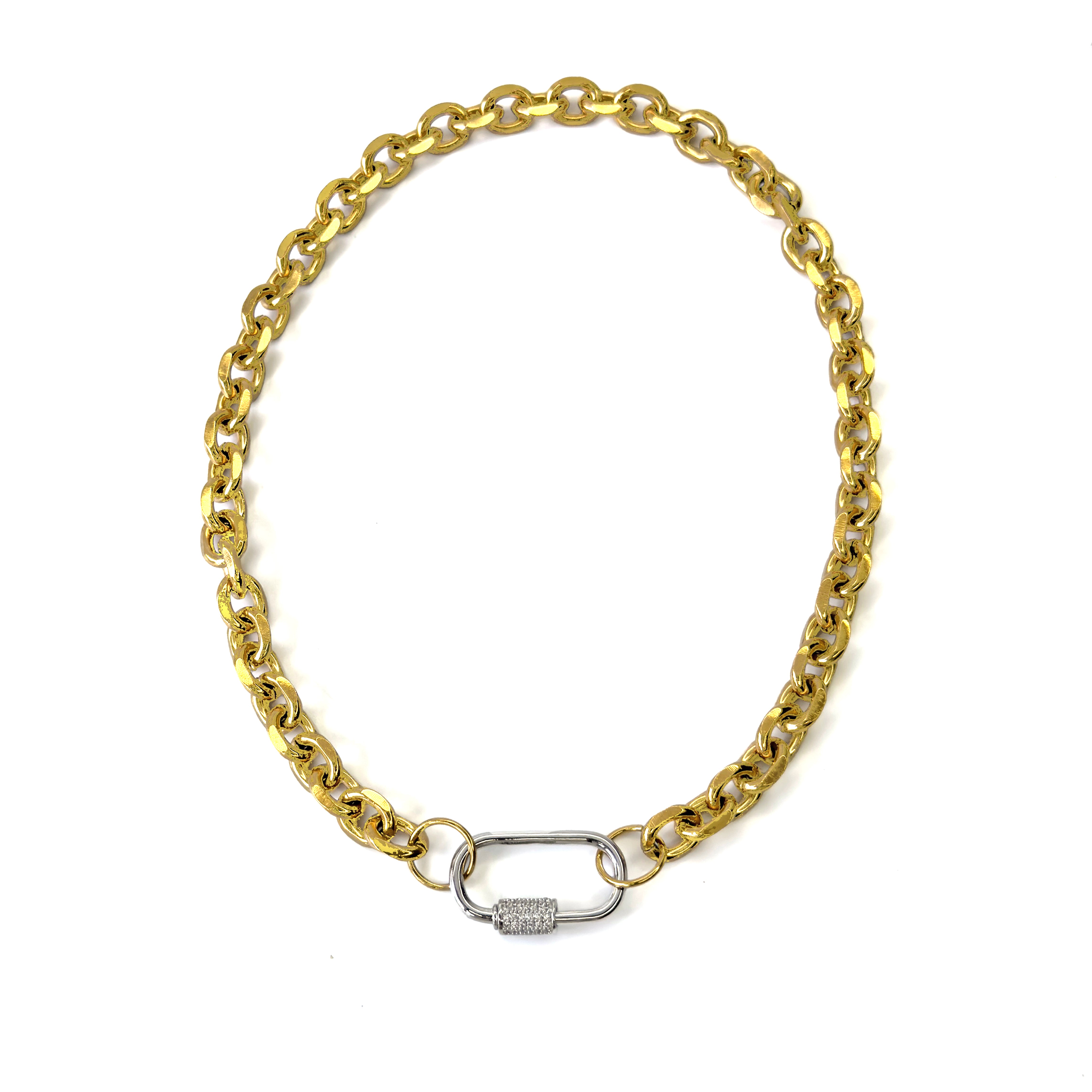 DNA Chain Necklace in Gold with Silver Carabiner in Zircon, gold plated, handcrafted gemstone necklace Singapore