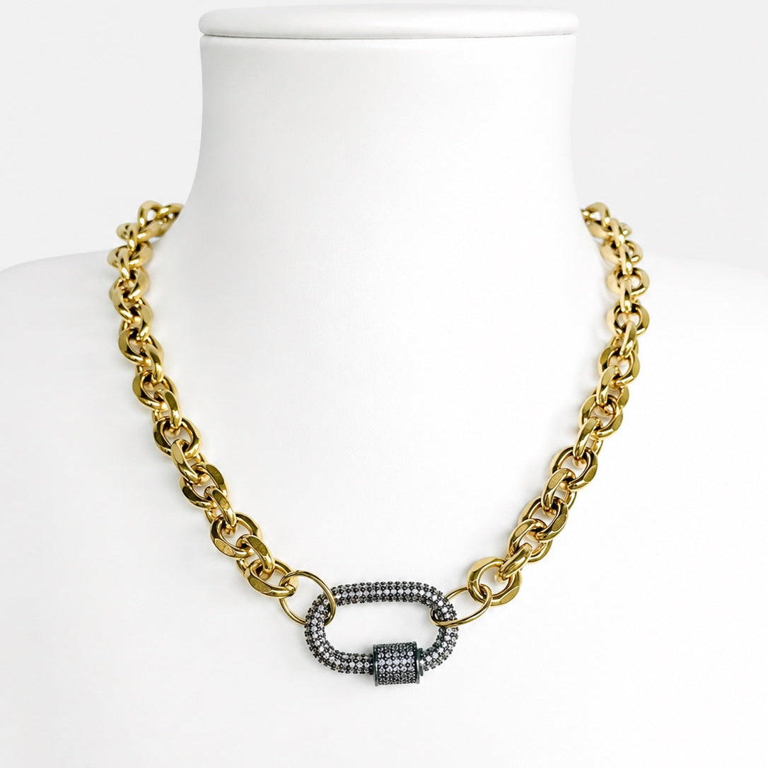 DNA Chain Necklace in Gold with Black Carabiner